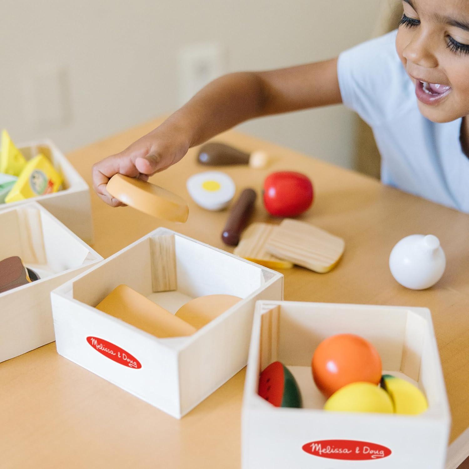 imageMelissa ampamp Doug Food Groups  21 HandPainted Wooden Pieces and 4 Crates