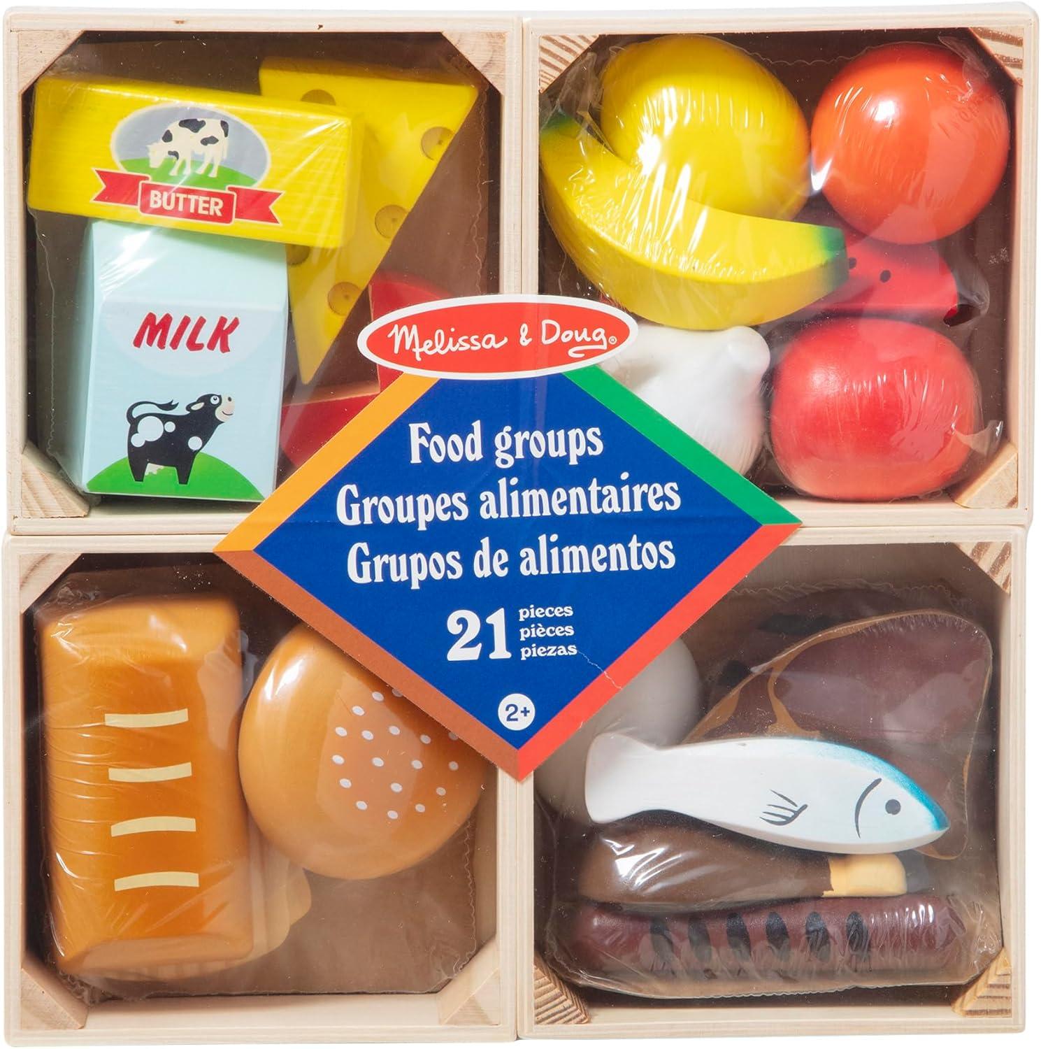 imageMelissa ampamp Doug Food Groups  21 HandPainted Wooden Pieces and 4 Crates