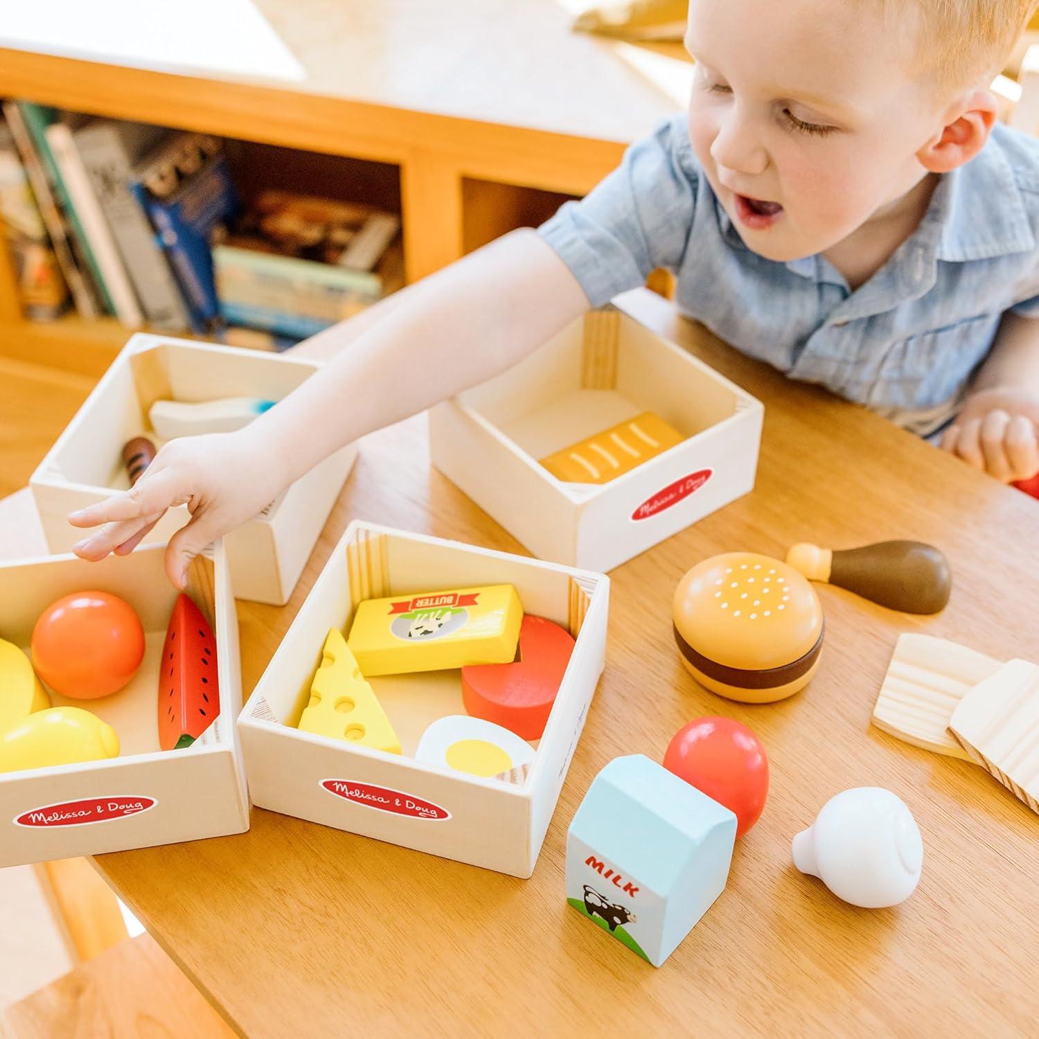 imageMelissa ampamp Doug Food Groups  21 HandPainted Wooden Pieces and 4 Crates