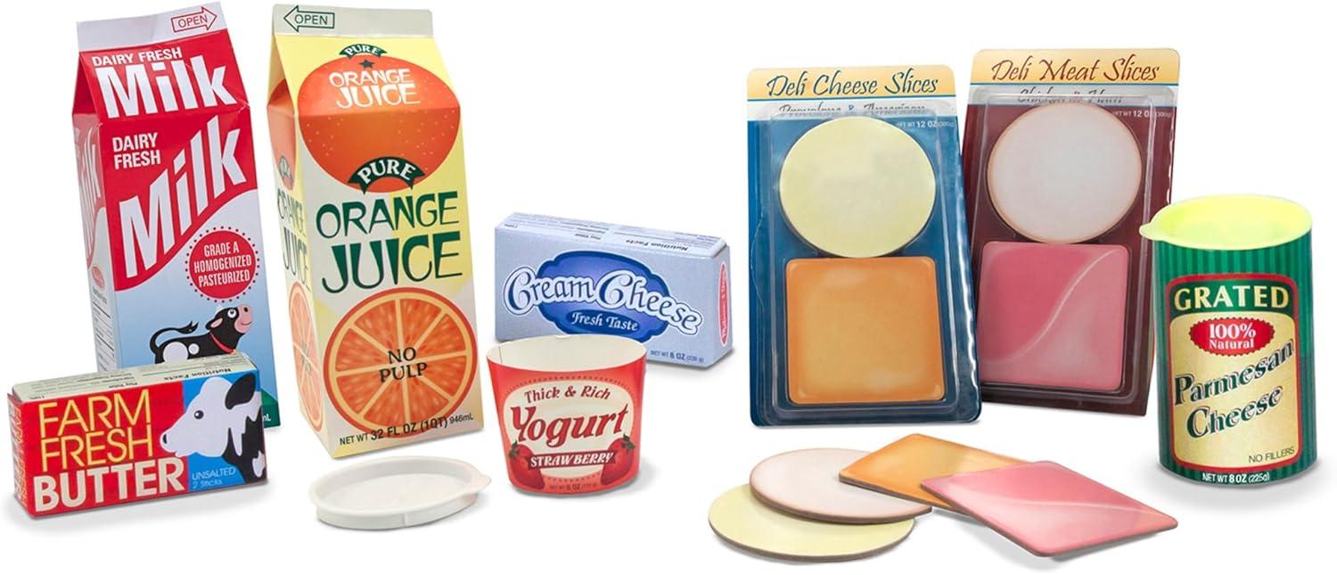 imageMelissa ampamp Doug Fridge Fillers Grocery Play Food Cartons 8 Pieces Wooden Toy Groceries Pretend Play Food Kitchen Accessories for Kids Ages 3  FSC Certified