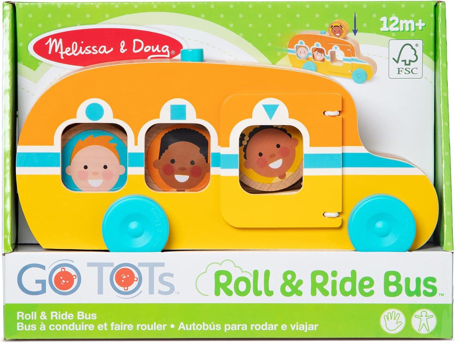 imageMelissa ampamp Doug GO Tots Wooden Roll ampamp Ride Bus with 3 Disks School Bus Toys for Babies and Toddlers  FSCCertified Materials