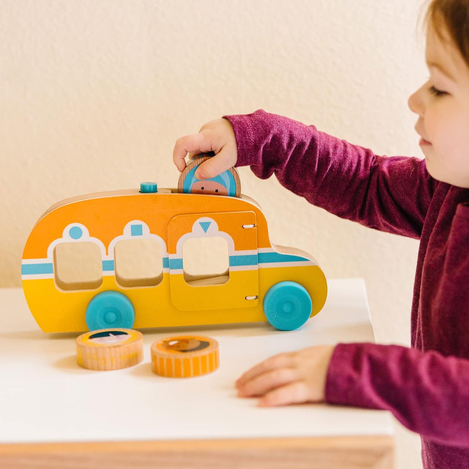 imageMelissa ampamp Doug GO Tots Wooden Roll ampamp Ride Bus with 3 Disks School Bus Toys for Babies and Toddlers  FSCCertified Materials