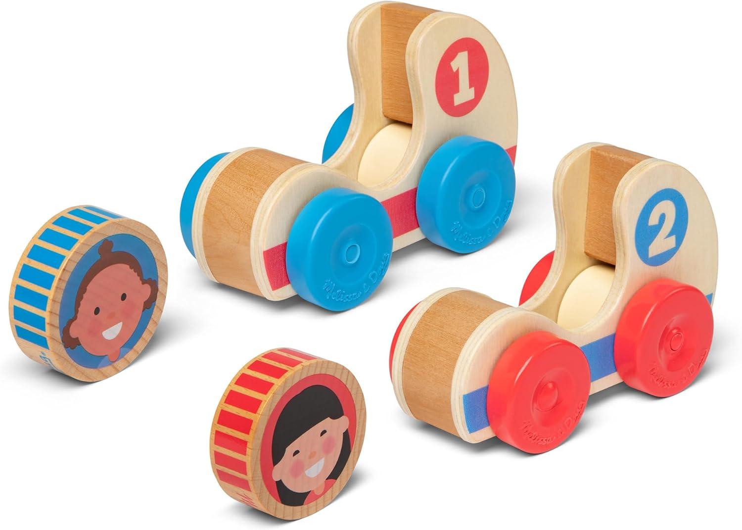 imageMelissa ampamp Doug GO Tots Wooden Star Cars 2 Cars 2 Disks Stacking Toys for Infants Hand Push Vehicles Wooden Car Toys for Toddlers Ages 1  FSCCertifiedRace Cars