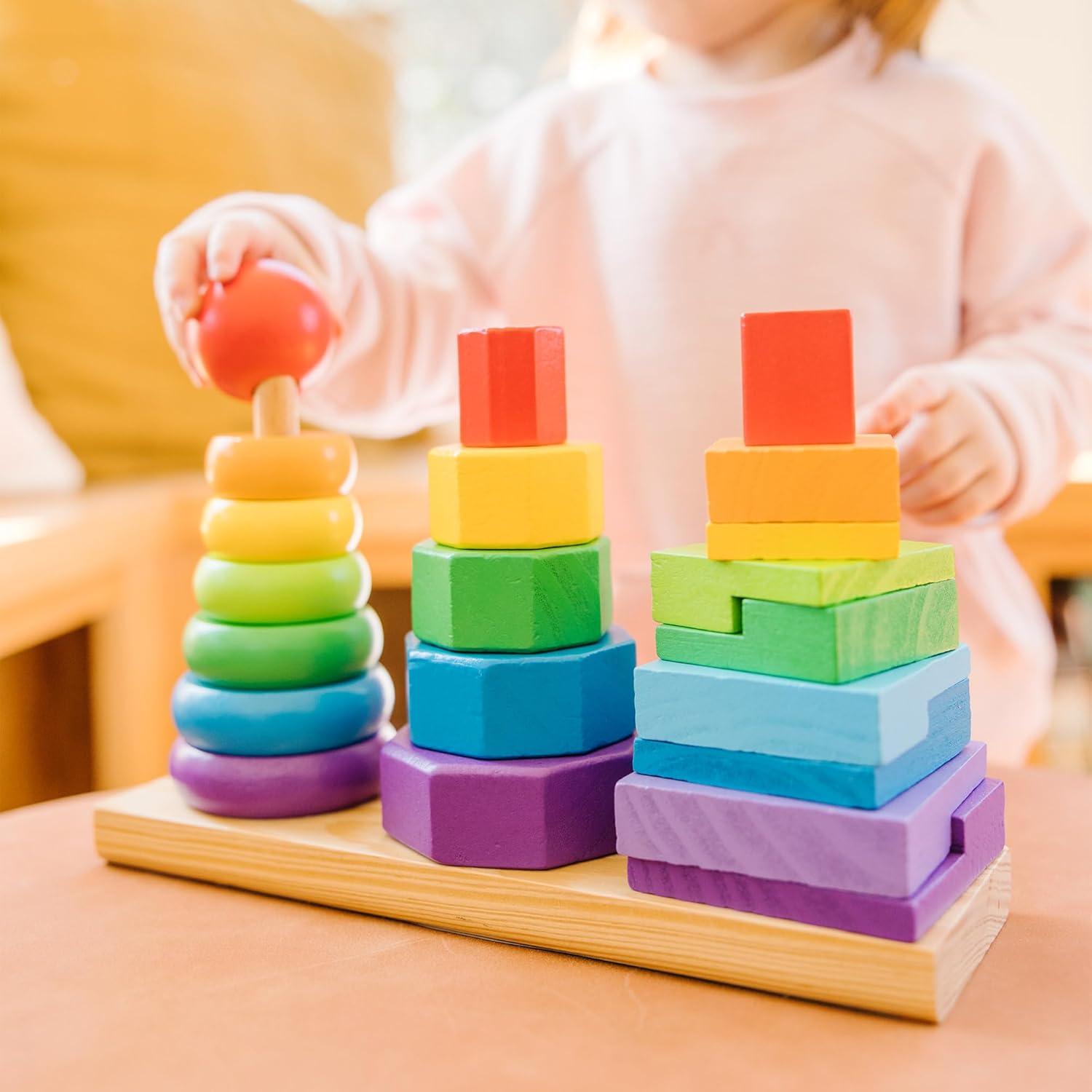 imageMelissa ampamp Doug Geometric Stacker  Wooden Educational Toy25 countpack of 1Geometric