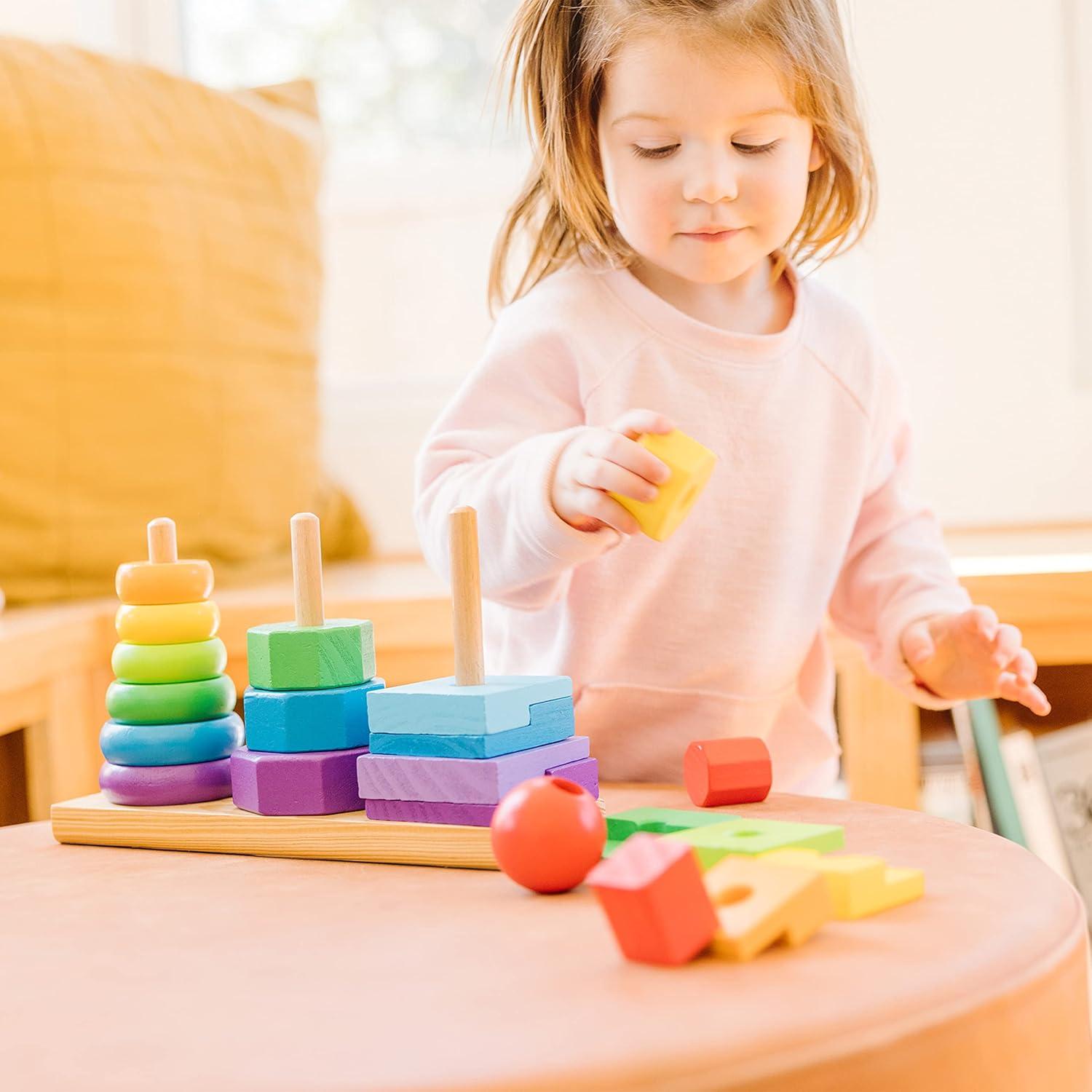 imageMelissa ampamp Doug Geometric Stacker  Wooden Educational Toy25 countpack of 1Geometric