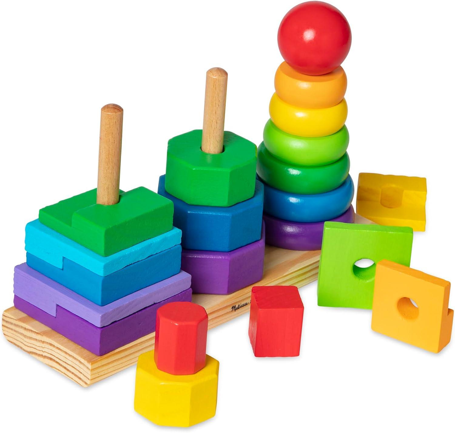 imageMelissa ampamp Doug Geometric Stacker  Wooden Educational Toy25 countpack of 1Geometric