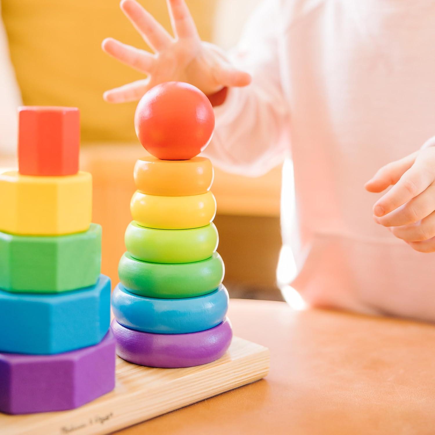 imageMelissa ampamp Doug Geometric Stacker  Wooden Educational Toy25 countpack of 1Geometric