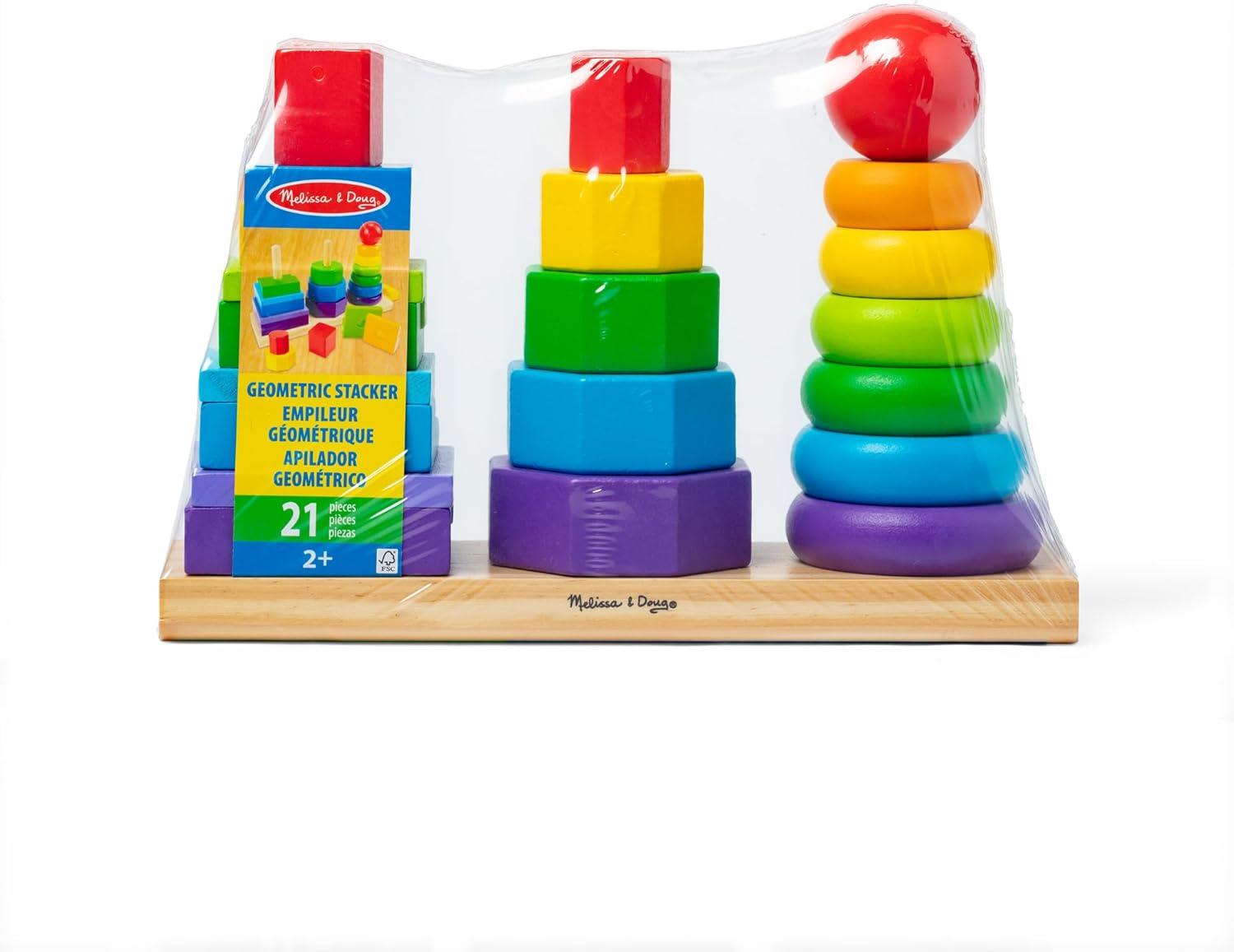 imageMelissa ampamp Doug Geometric Stacker  Wooden Educational Toy25 countpack of 1Geometric