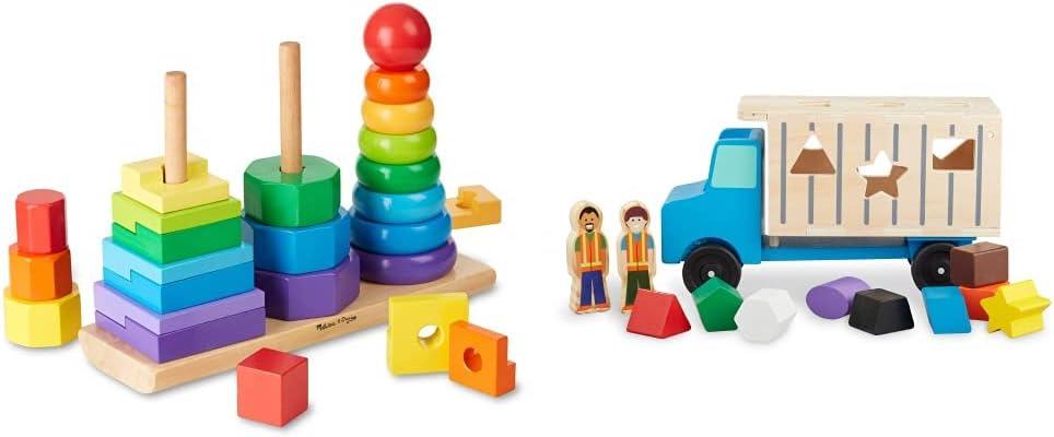 imageMelissa ampamp Doug Geometric Stacker  Wooden Educational Toy25 countpack of 1Geometric
