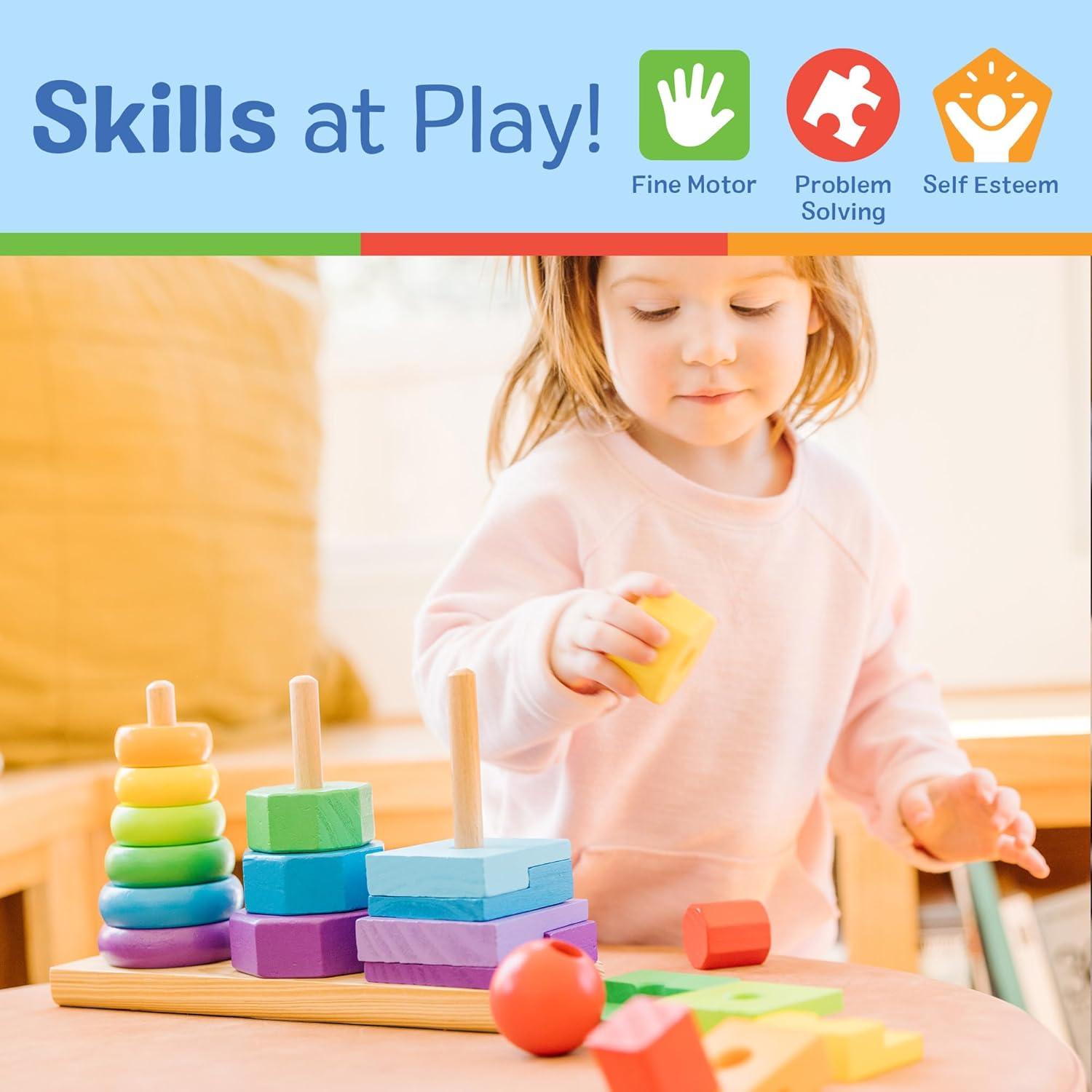 imageMelissa ampamp Doug Geometric Stacker  Wooden Educational Toy25 countpack of 1Geometric