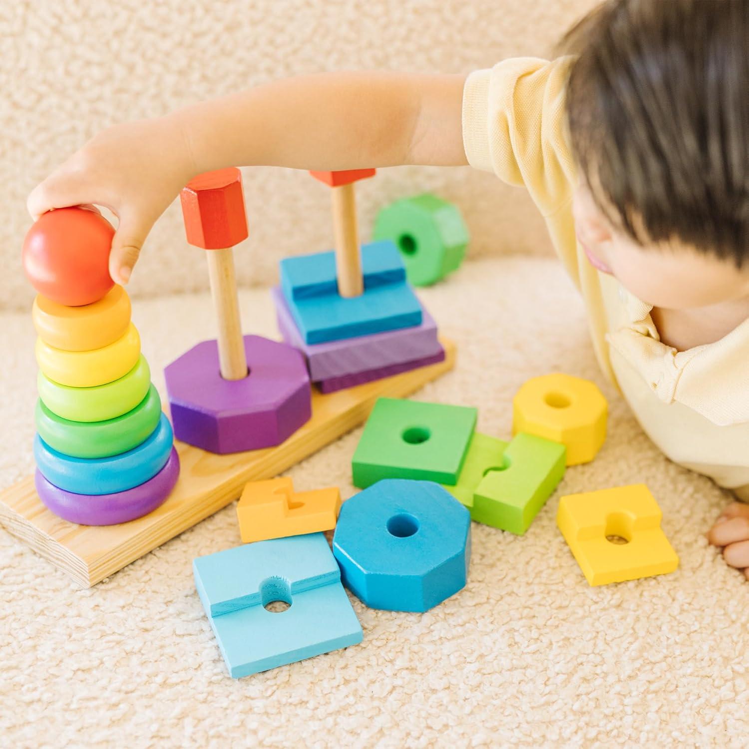 imageMelissa ampamp Doug Geometric Stacker  Wooden Educational Toy25 countpack of 1Geometric