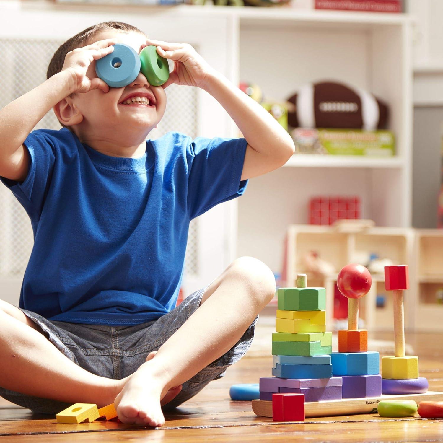 imageMelissa ampamp Doug Geometric Stacker  Wooden Educational Toy25 countpack of 1Geometric