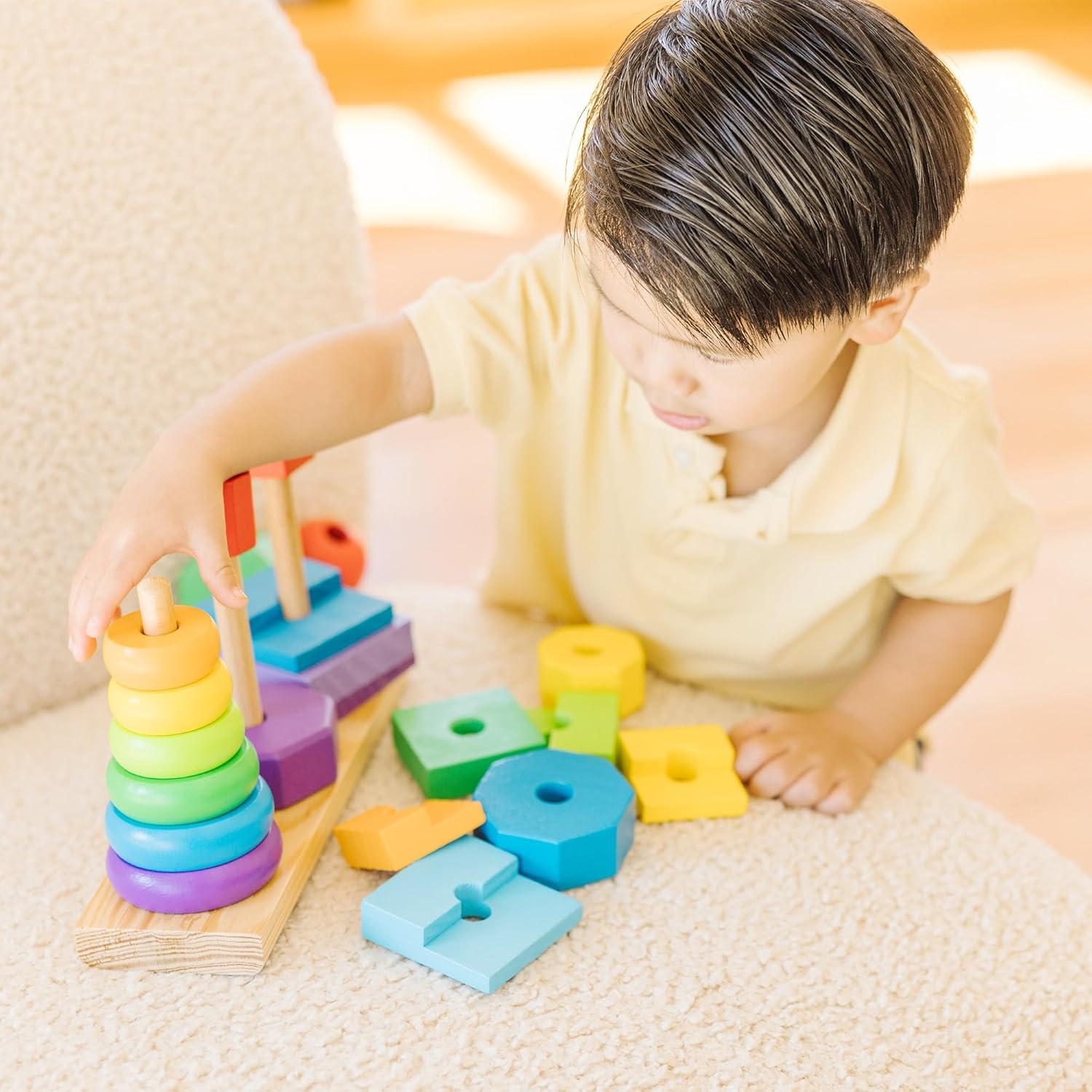 imageMelissa ampamp Doug Geometric Stacker  Wooden Educational Toy25 countpack of 1Geometric