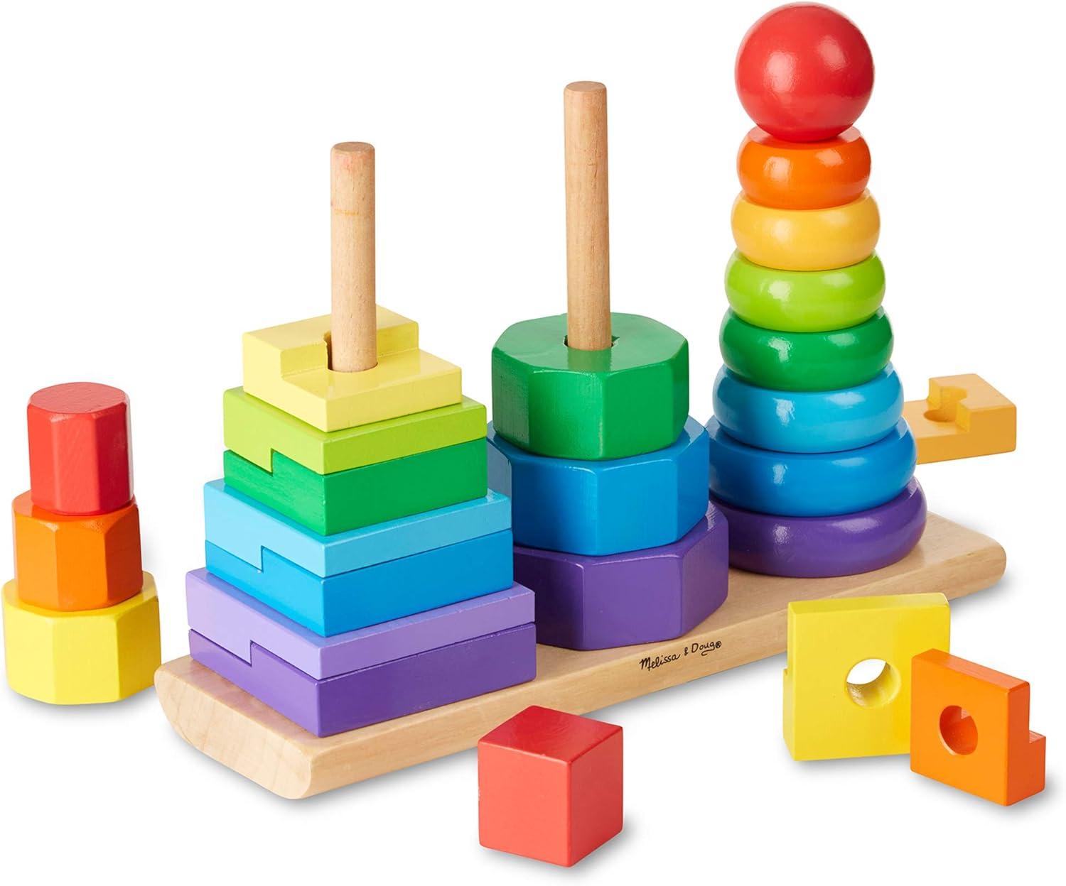 imageMelissa ampamp Doug Geometric Stacker  Wooden Educational Toy25 countpack of 1Geometric