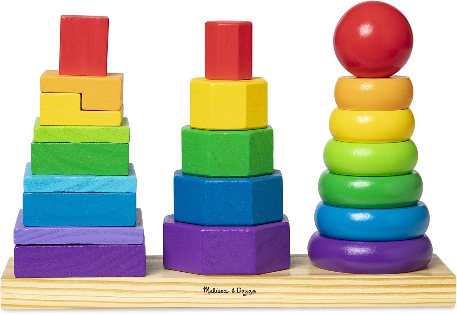 imageMelissa ampamp Doug Geometric Stacker  Wooden Educational Toy25 countpack of 1Geometric