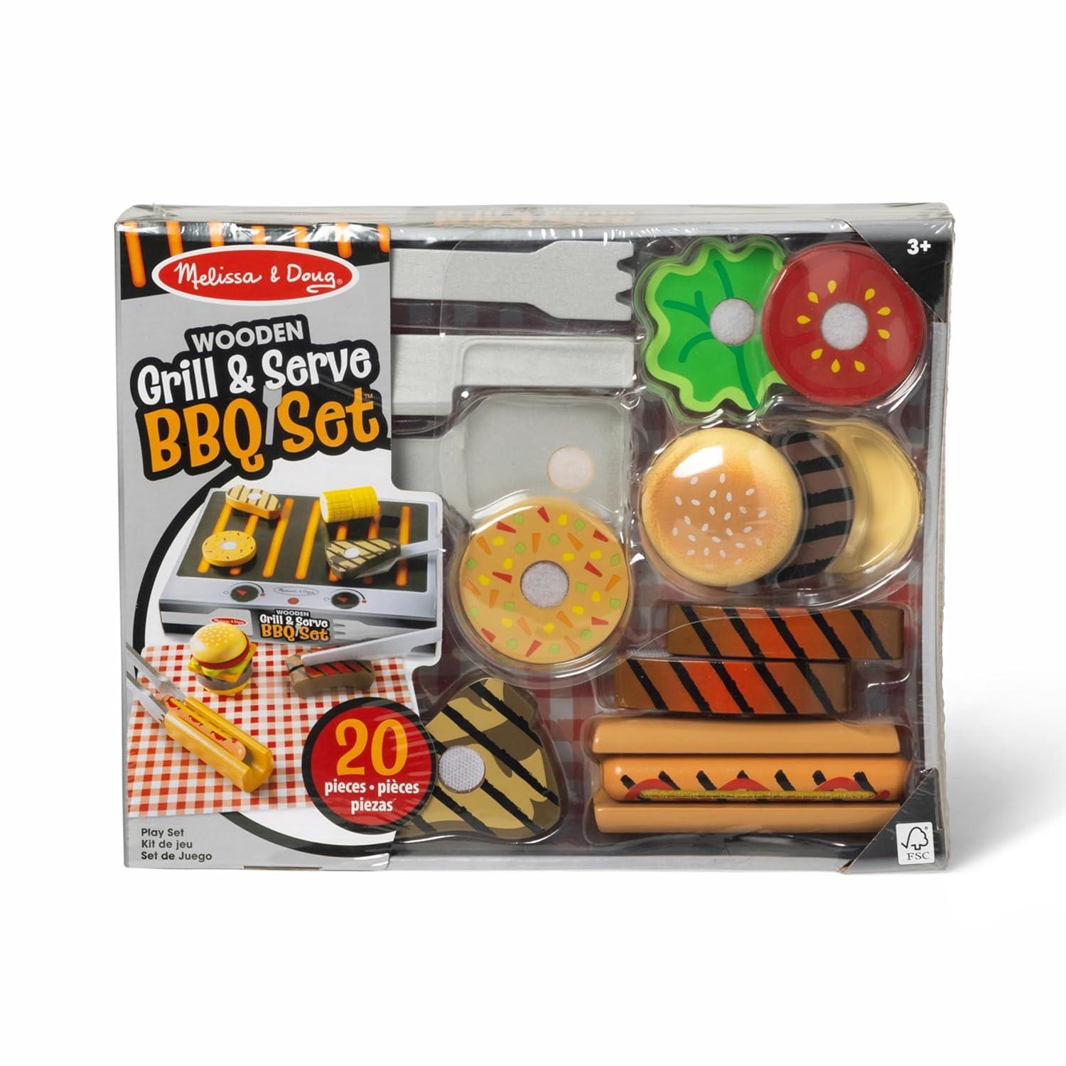 imageMelissa ampamp Doug Grill and Serve BBQ Set with Pretend Play Toy Food ampamp Kids Play Kitchen Accessories Preschool Learning Toys for Girls ampamp Boys 3
