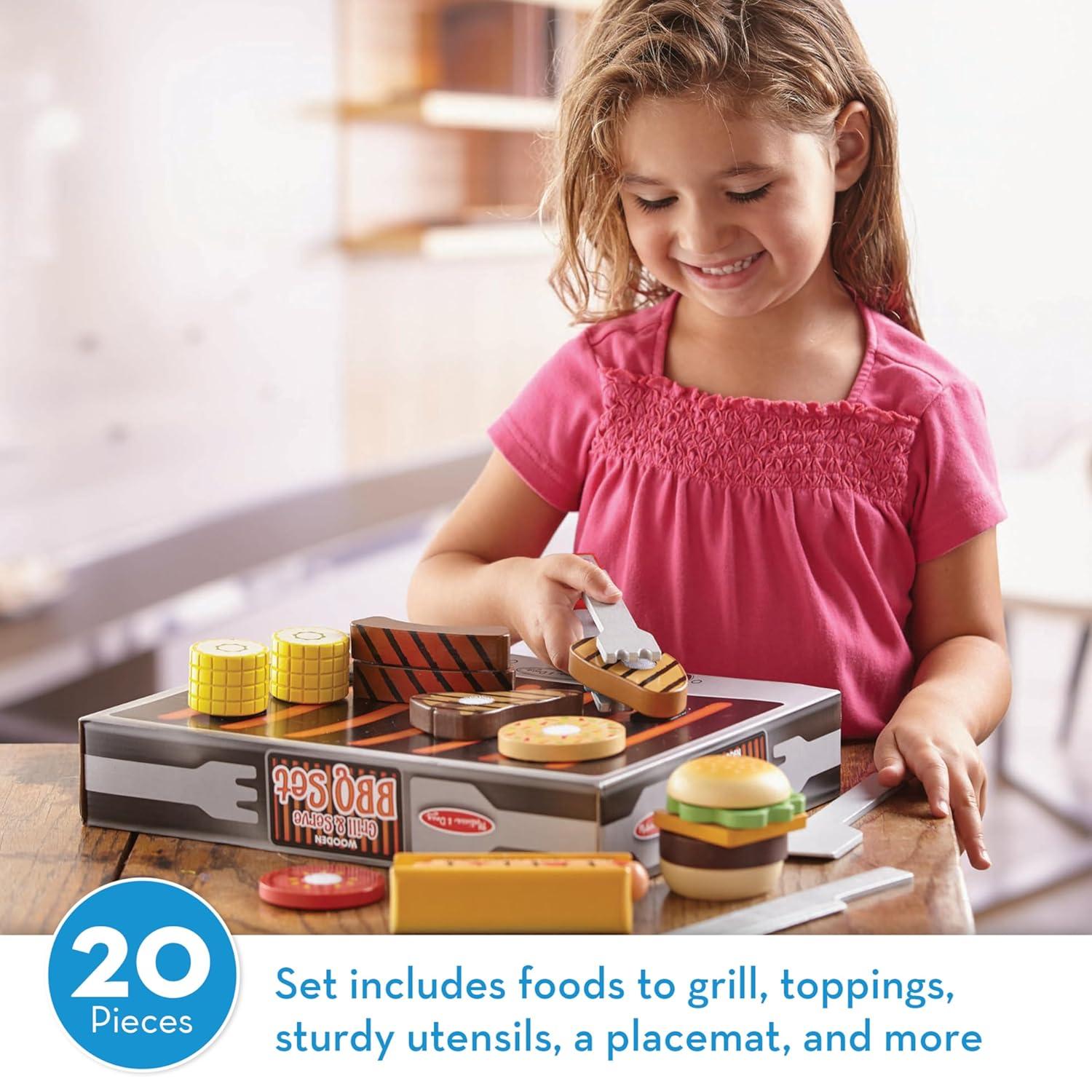 imageMelissa ampamp Doug Grill and Serve BBQ Set with Pretend Play Toy Food ampamp Kids Play Kitchen Accessories Preschool Learning Toys for Girls ampamp Boys 3