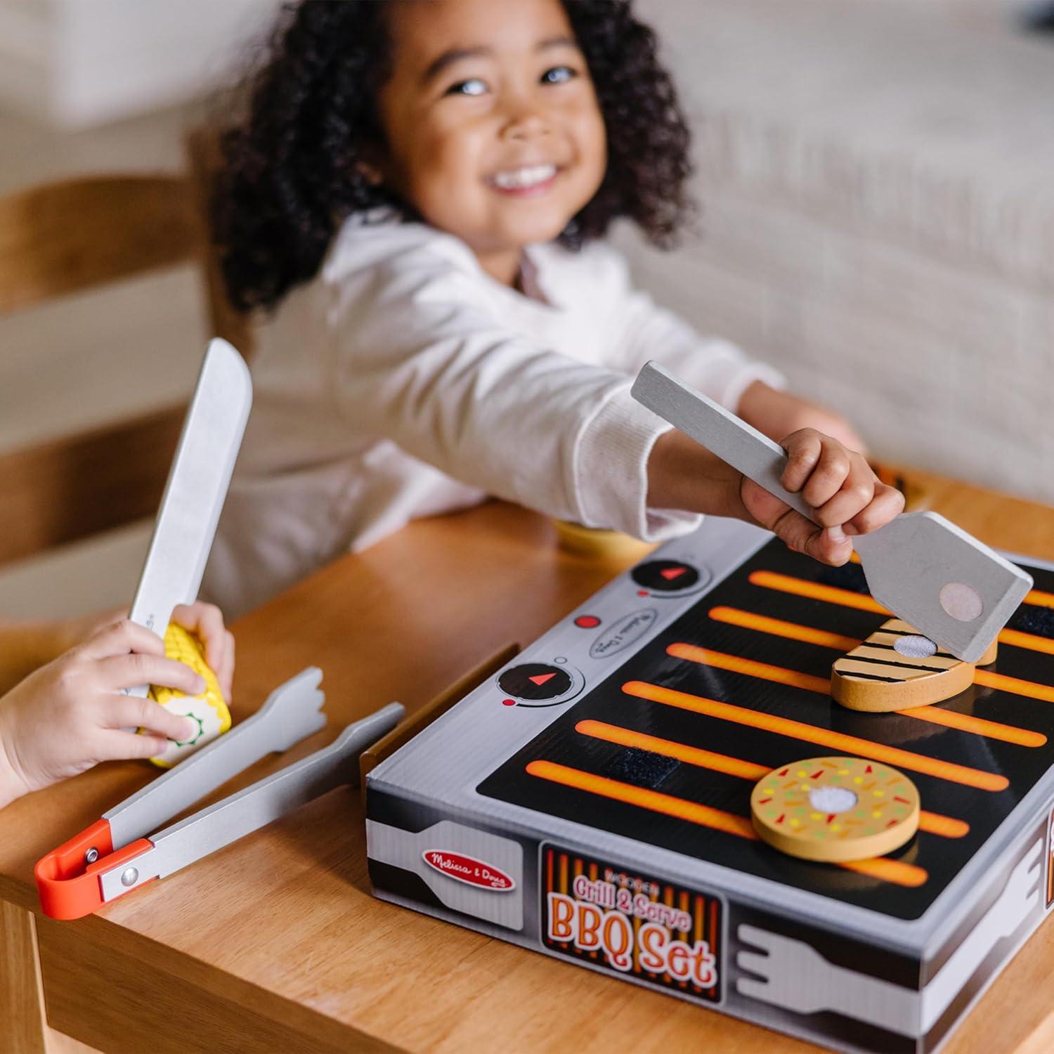 imageMelissa ampamp Doug Grill and Serve BBQ Set with Pretend Play Toy Food ampamp Kids Play Kitchen Accessories Preschool Learning Toys for Girls ampamp Boys 3