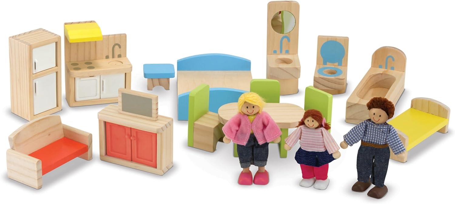 imageMelissa ampamp Doug HiRise Wooden Dollhouse with 15 pcs Furniture  Garage and Working Elevator