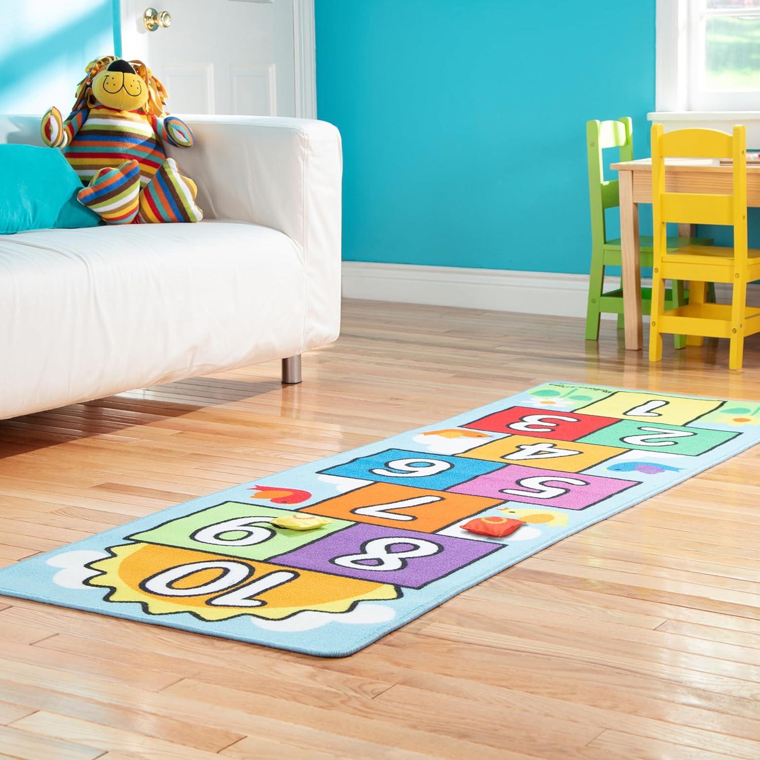 imageMelissa ampamp Doug Hop and Count Hopscotch Game Rug 3 pcs 785 x 265 inches Classic Hopscotch Rug for KidsRug