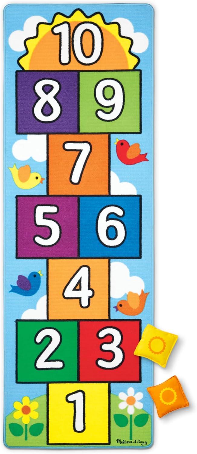 imageMelissa ampamp Doug Hop and Count Hopscotch Game Rug 3 pcs 785 x 265 inches Classic Hopscotch Rug for KidsRug