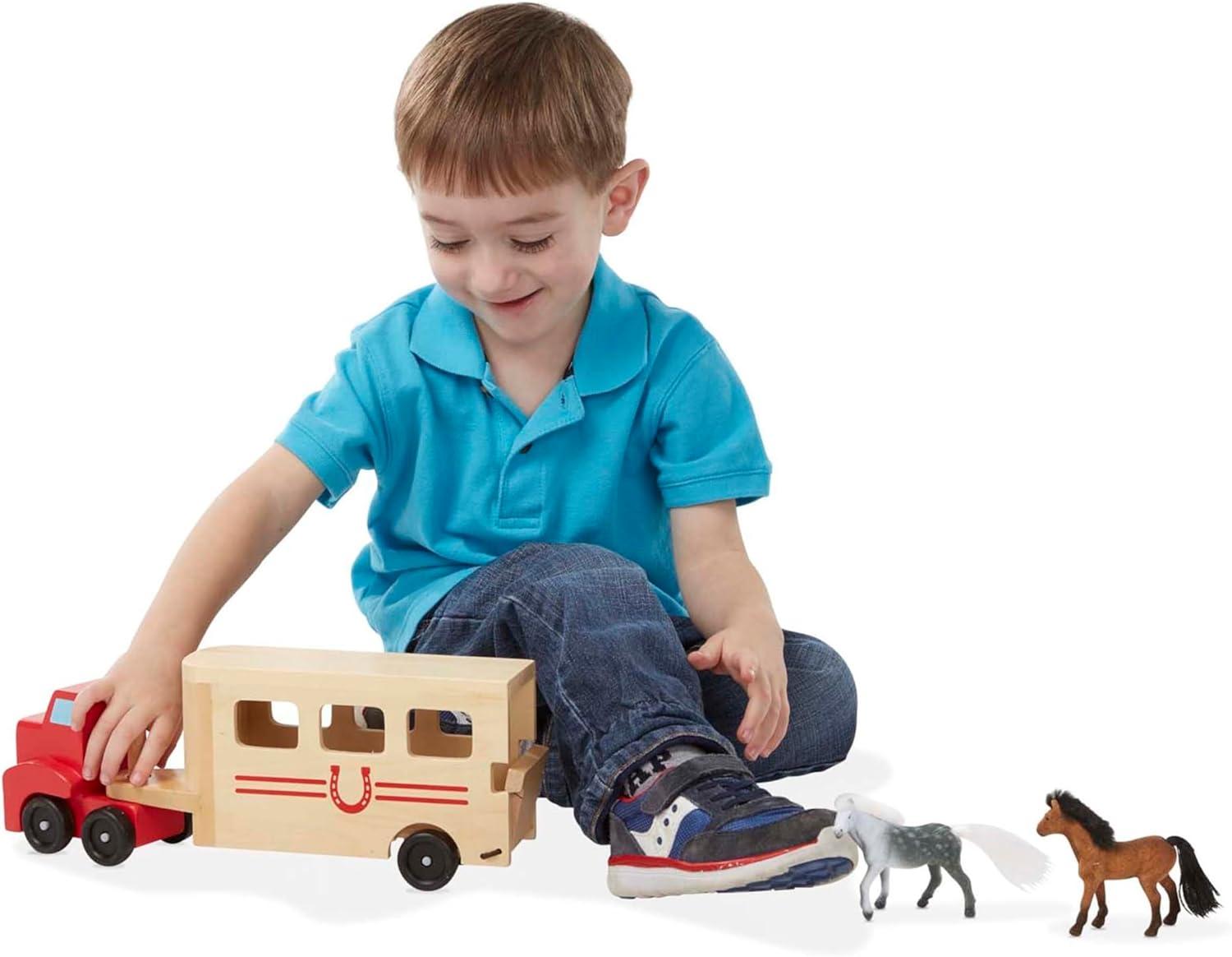 imageMelissa ampamp Doug Horse Carrier Wooden Vehicle Play Set with 2 Flocked Horses and PullDown Ramp