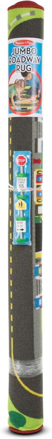 imageMelissa ampamp Doug Jumbo Roadway Activity Rug 4 Wooden Traffic Signs 79quot L X 60quot W Pretend Play Road Activity RugFrustrationFree Packaging