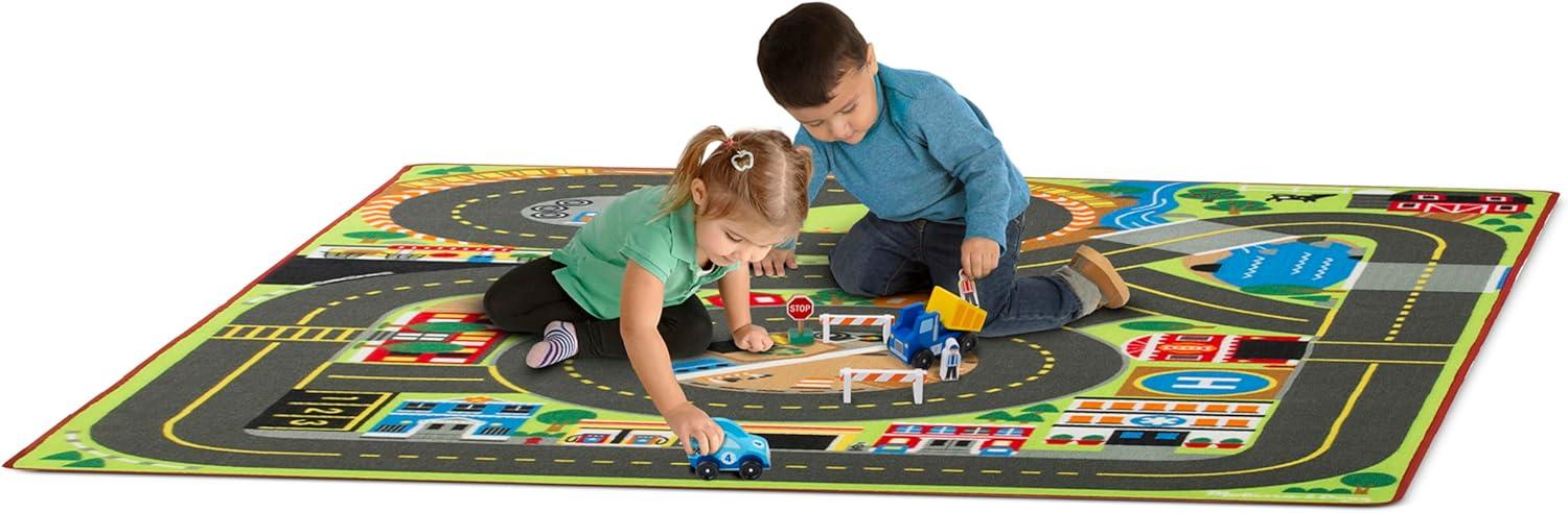 imageMelissa ampamp Doug Jumbo Roadway Activity Rug 4 Wooden Traffic Signs 79quot L X 60quot W Pretend Play Road Activity RugFrustrationFree Packaging