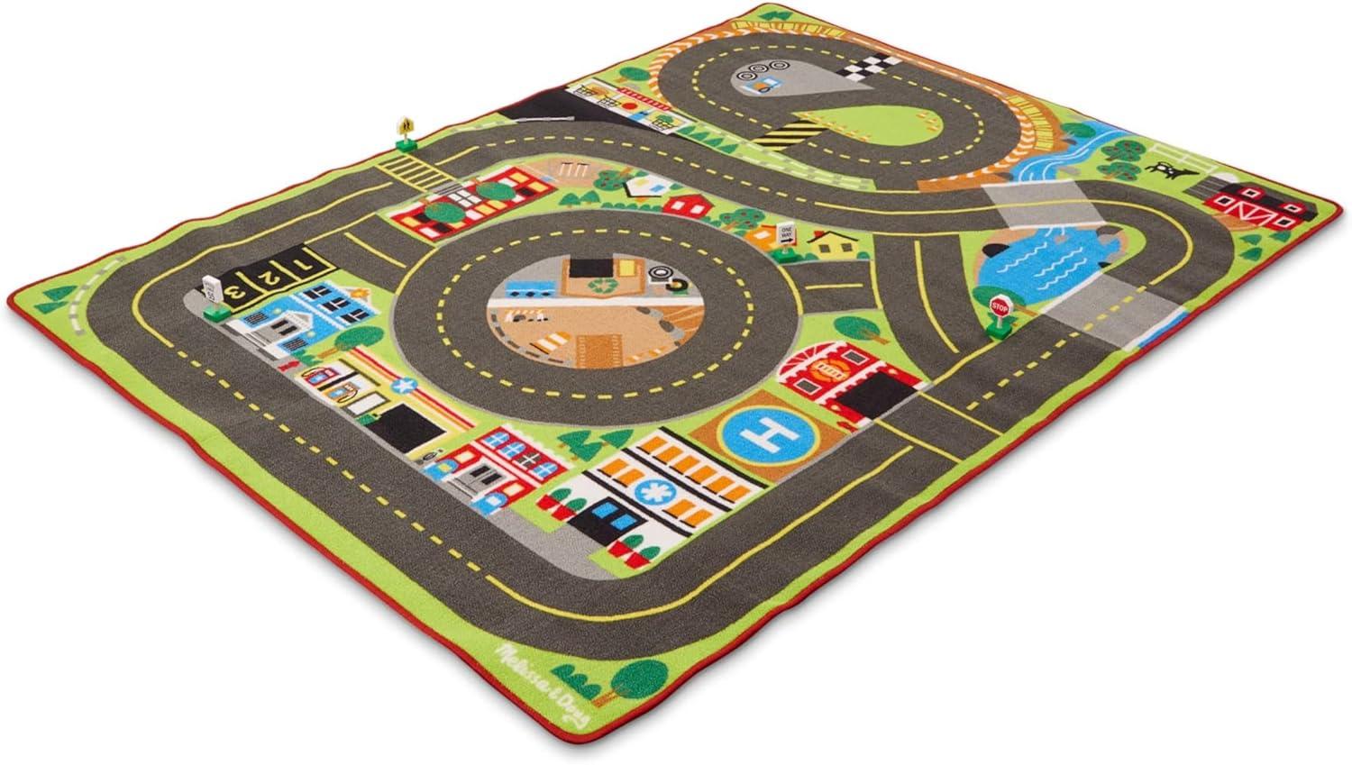 imageMelissa ampamp Doug Jumbo Roadway Activity Rug 4 Wooden Traffic Signs 79quot L X 60quot W Pretend Play Road Activity RugFrustrationFree Packaging