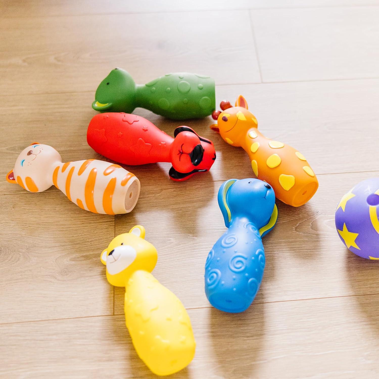 imageMelissa ampamp Doug Ks Kids Bowling Friends Play Set and Game with 6 Pins and Convenient Carrying Case  Indoor Outdoor Bowling Set Soft Plastic Animal Bowling Pins Toddler Bowling for Ages 2