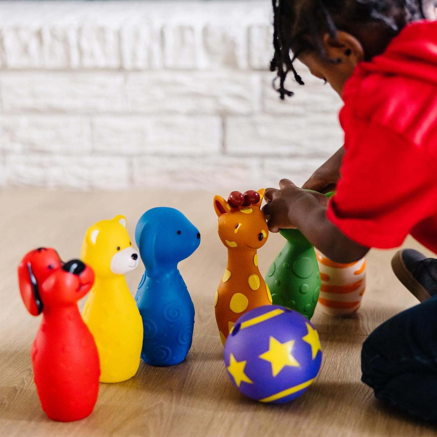 imageMelissa ampamp Doug Ks Kids Bowling Friends Play Set and Game with 6 Pins and Convenient Carrying Case  Indoor Outdoor Bowling Set Soft Plastic Animal Bowling Pins Toddler Bowling for Ages 2