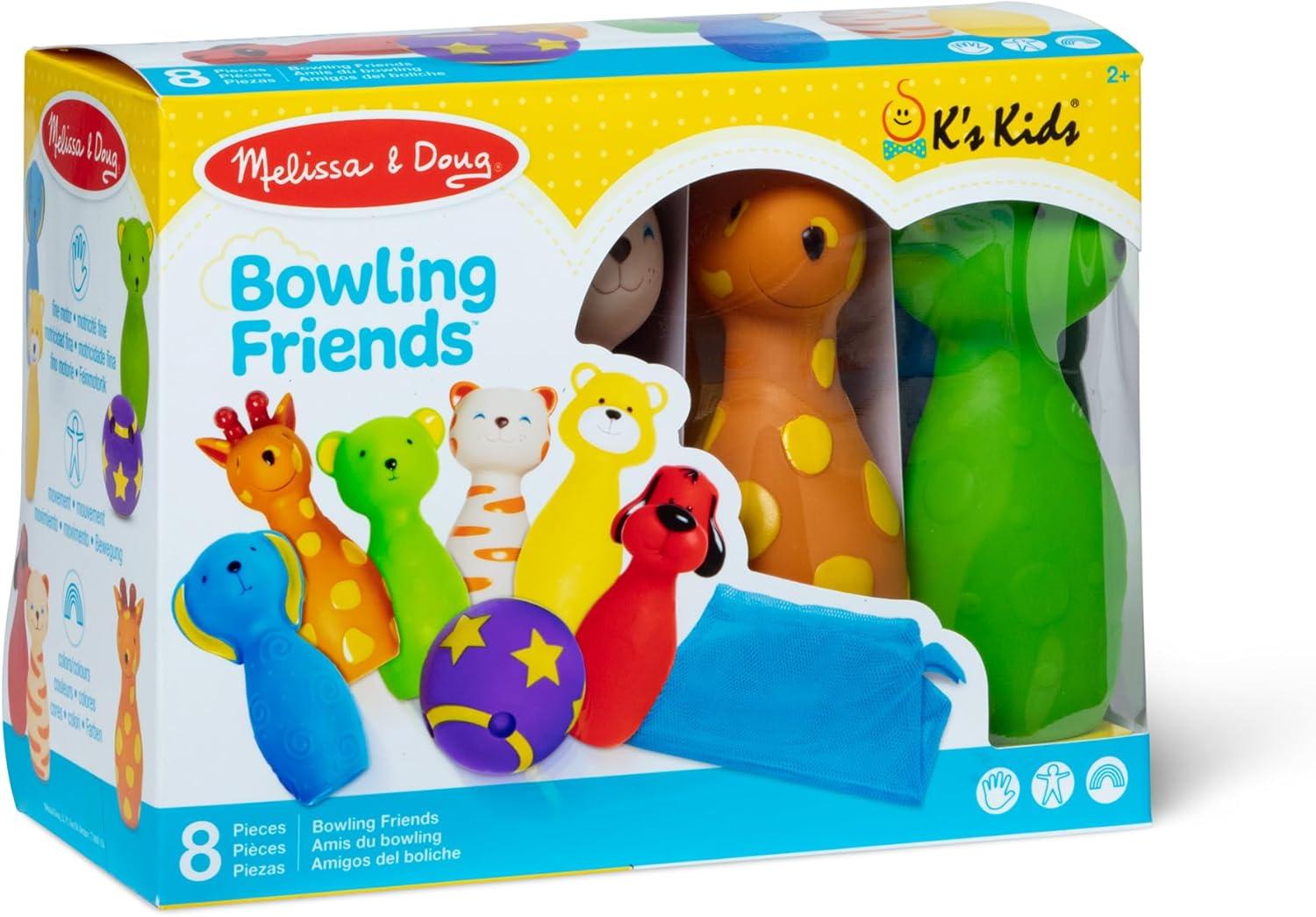 imageMelissa ampamp Doug Ks Kids Bowling Friends Play Set and Game with 6 Pins and Convenient Carrying Case  Indoor Outdoor Bowling Set Soft Plastic Animal Bowling Pins Toddler Bowling for Ages 2