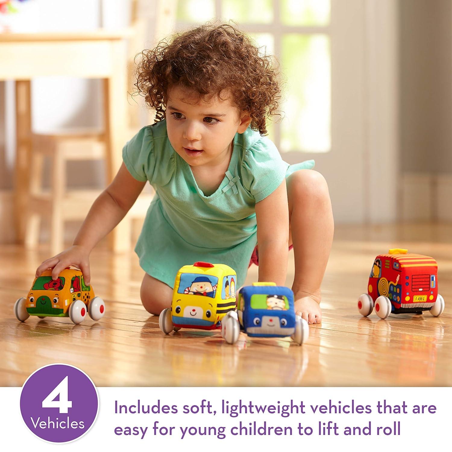 imageMelissa ampamp Doug Ks Kids PullBack Town Vehicle Set  Baby Toys Set with 4 Soft Toy Cars and Trucks Surface Washable with Removable Wheels Learning Toys for Babies and Toddlers