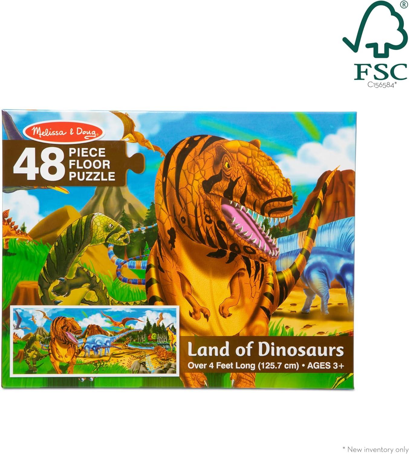 imageMelissa ampamp Doug Land of Dinosaurs Floor Puzzle 48 pc Jumbo Jigsaw Puzzle Educational Screen Free Activity for Toddler Preschoolers and Kids Ages 3 4 feet Long  FSC CertifiedLand of Dinosaurs