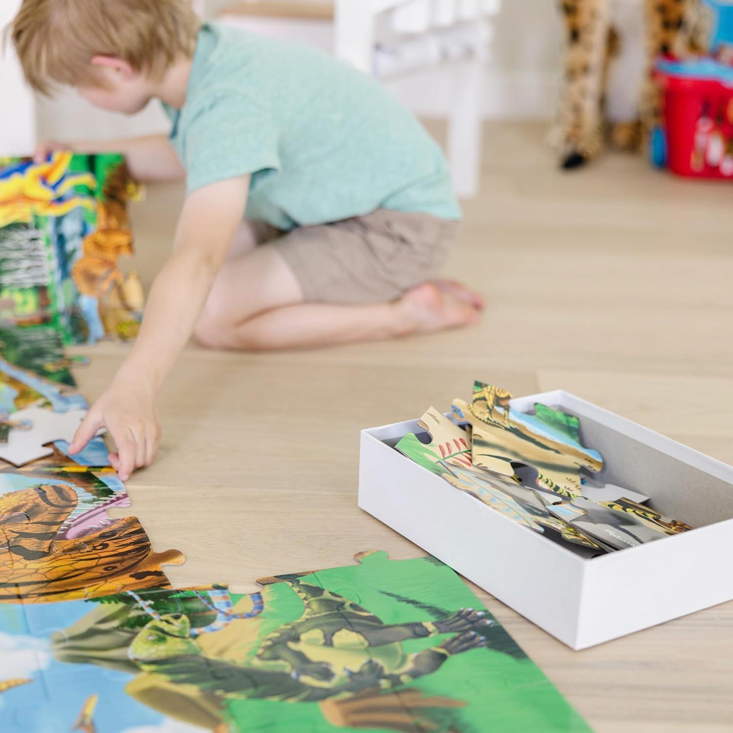 imageMelissa ampamp Doug Land of Dinosaurs Floor Puzzle 48 pc Jumbo Jigsaw Puzzle Educational Screen Free Activity for Toddler Preschoolers and Kids Ages 3 4 feet Long  FSC CertifiedLand of Dinosaurs