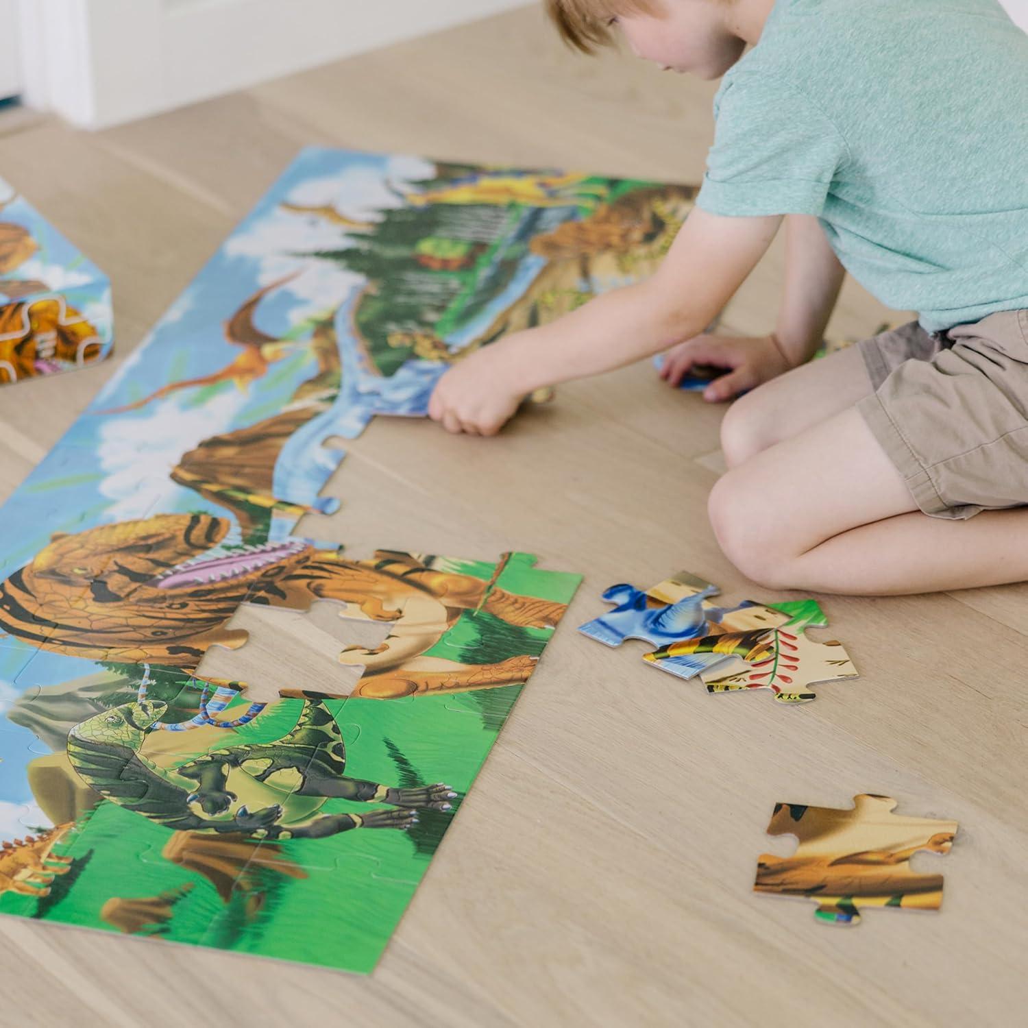 imageMelissa ampamp Doug Land of Dinosaurs Floor Puzzle 48 pc Jumbo Jigsaw Puzzle Educational Screen Free Activity for Toddler Preschoolers and Kids Ages 3 4 feet Long  FSC CertifiedLand of Dinosaurs