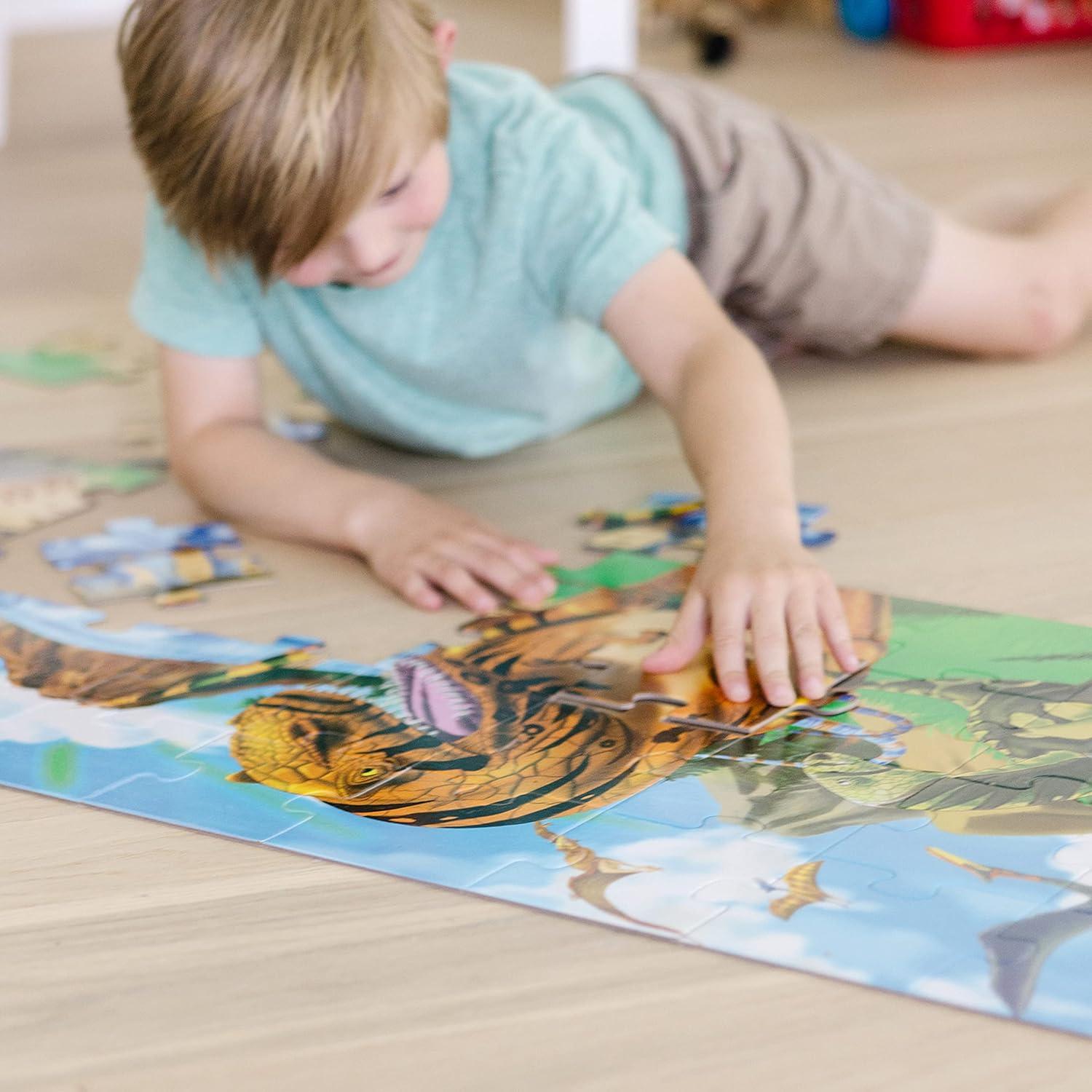 imageMelissa ampamp Doug Land of Dinosaurs Floor Puzzle 48 pc Jumbo Jigsaw Puzzle Educational Screen Free Activity for Toddler Preschoolers and Kids Ages 3 4 feet Long  FSC CertifiedLand of Dinosaurs