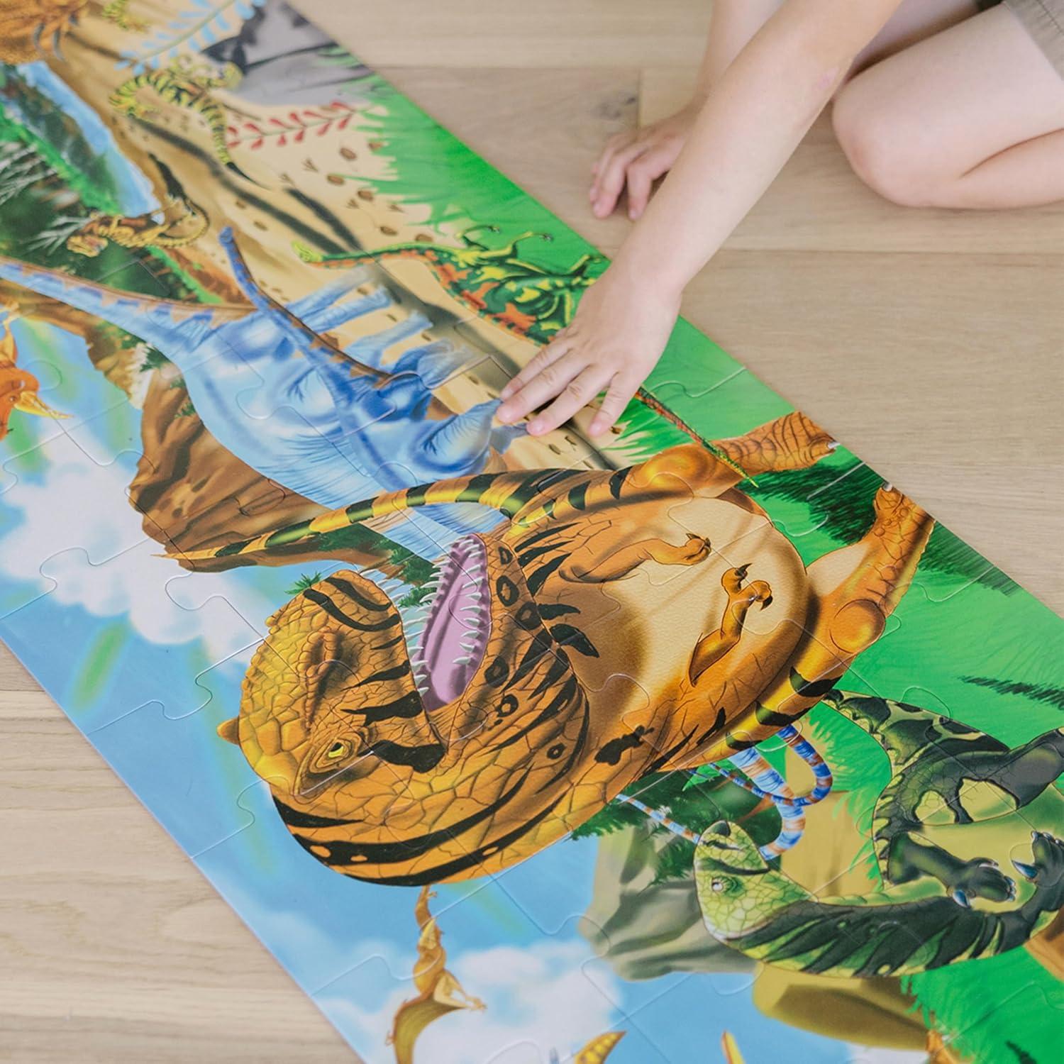 imageMelissa ampamp Doug Land of Dinosaurs Floor Puzzle 48 pc Jumbo Jigsaw Puzzle Educational Screen Free Activity for Toddler Preschoolers and Kids Ages 3 4 feet Long  FSC CertifiedLand of Dinosaurs