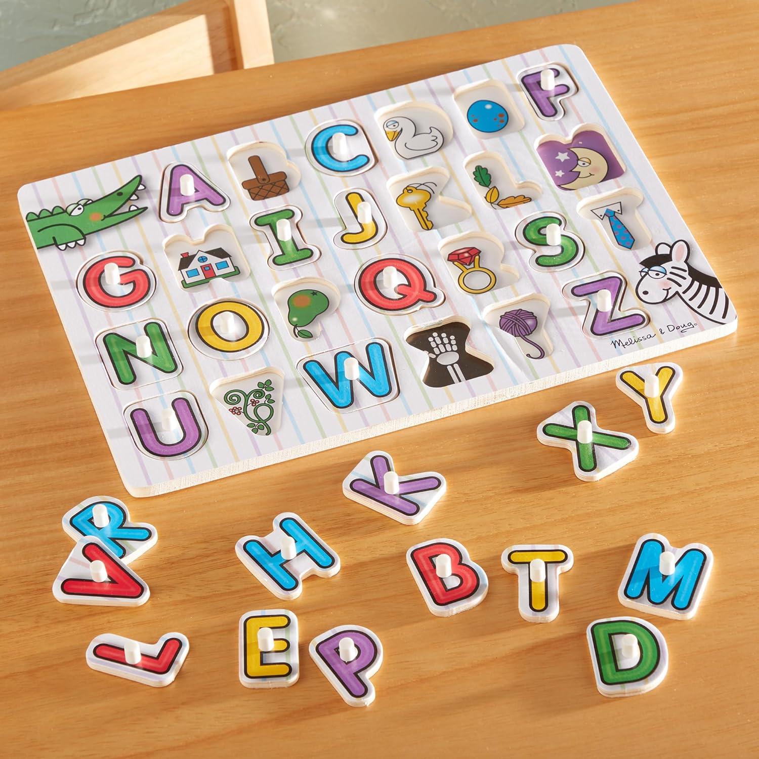 imageMelissa ampamp Doug Lift ampamp See Alphabet Wooden Peg Puzzle 26 pcs  FSC Certified