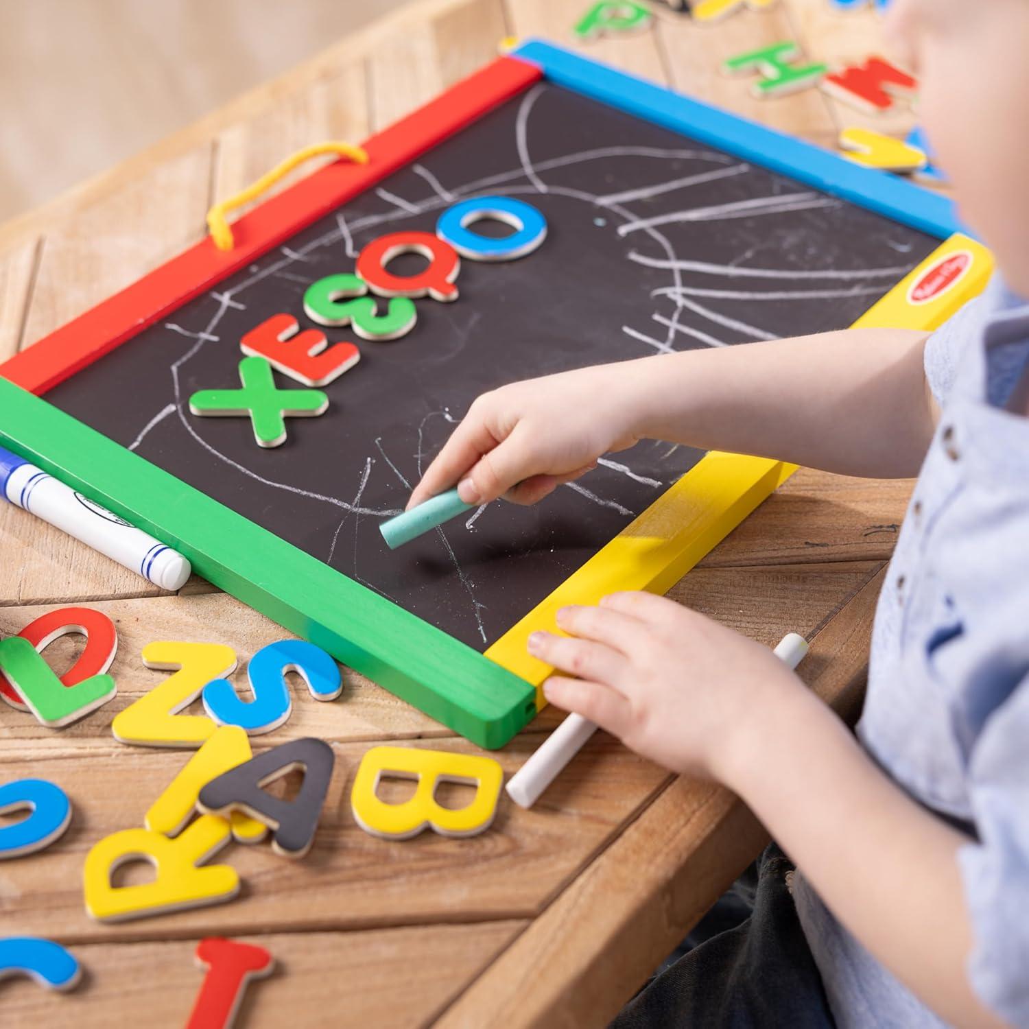imageMelissa ampamp Doug Magnetic Chalkboard and DryErase Board with 36 Magnets Numbers and Uppercase Letters Chalk Eraser and DryErase Pen