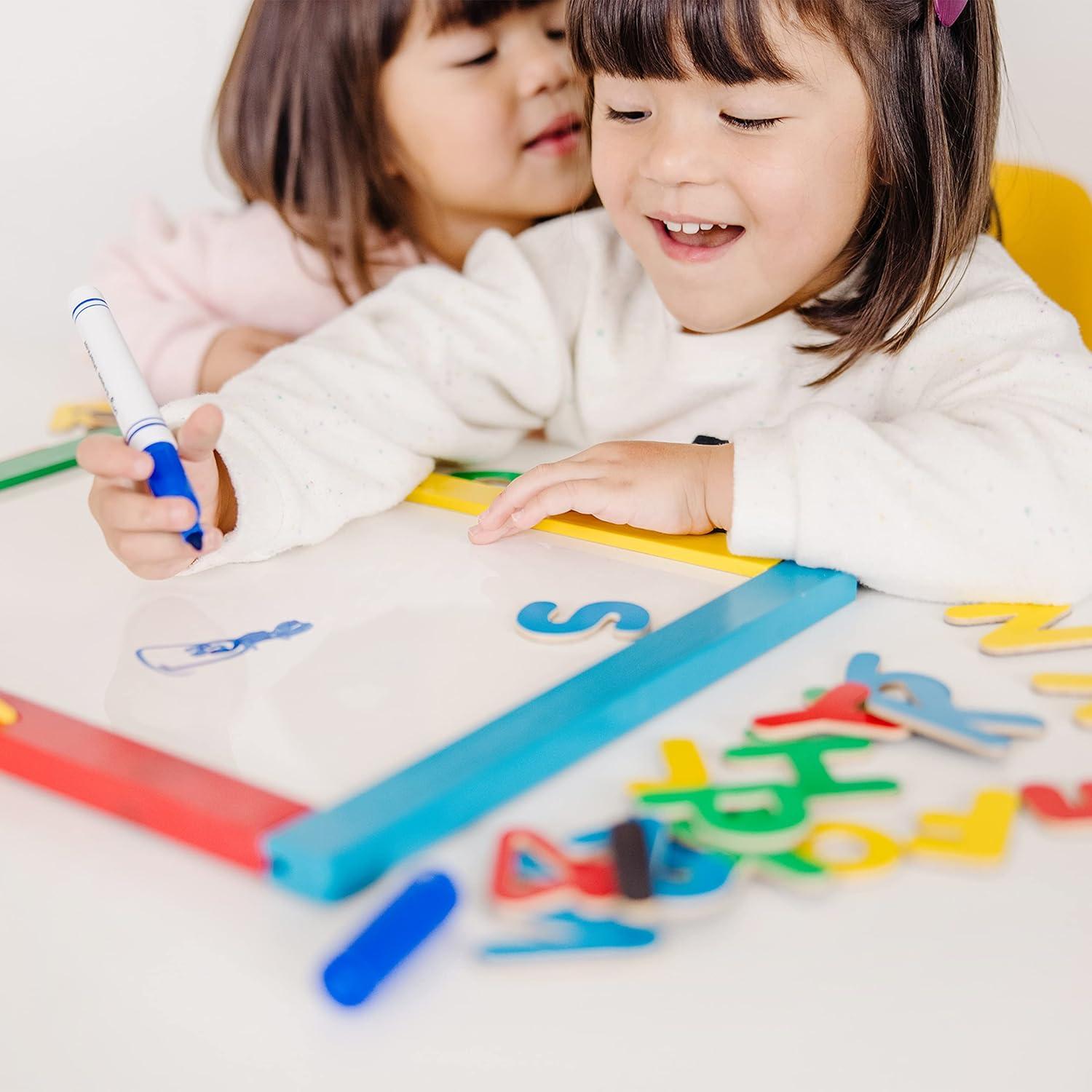 imageMelissa ampamp Doug Magnetic Chalkboard and DryErase Board with 36 Magnets Numbers and Uppercase Letters Chalk Eraser and DryErase Pen
