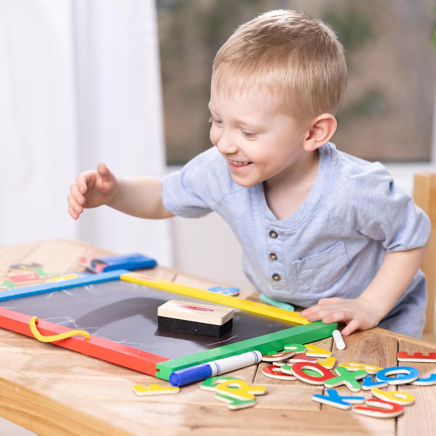 imageMelissa ampamp Doug Magnetic Chalkboard and DryErase Board with 36 Magnets Numbers and Uppercase Letters Chalk Eraser and DryErase Pen