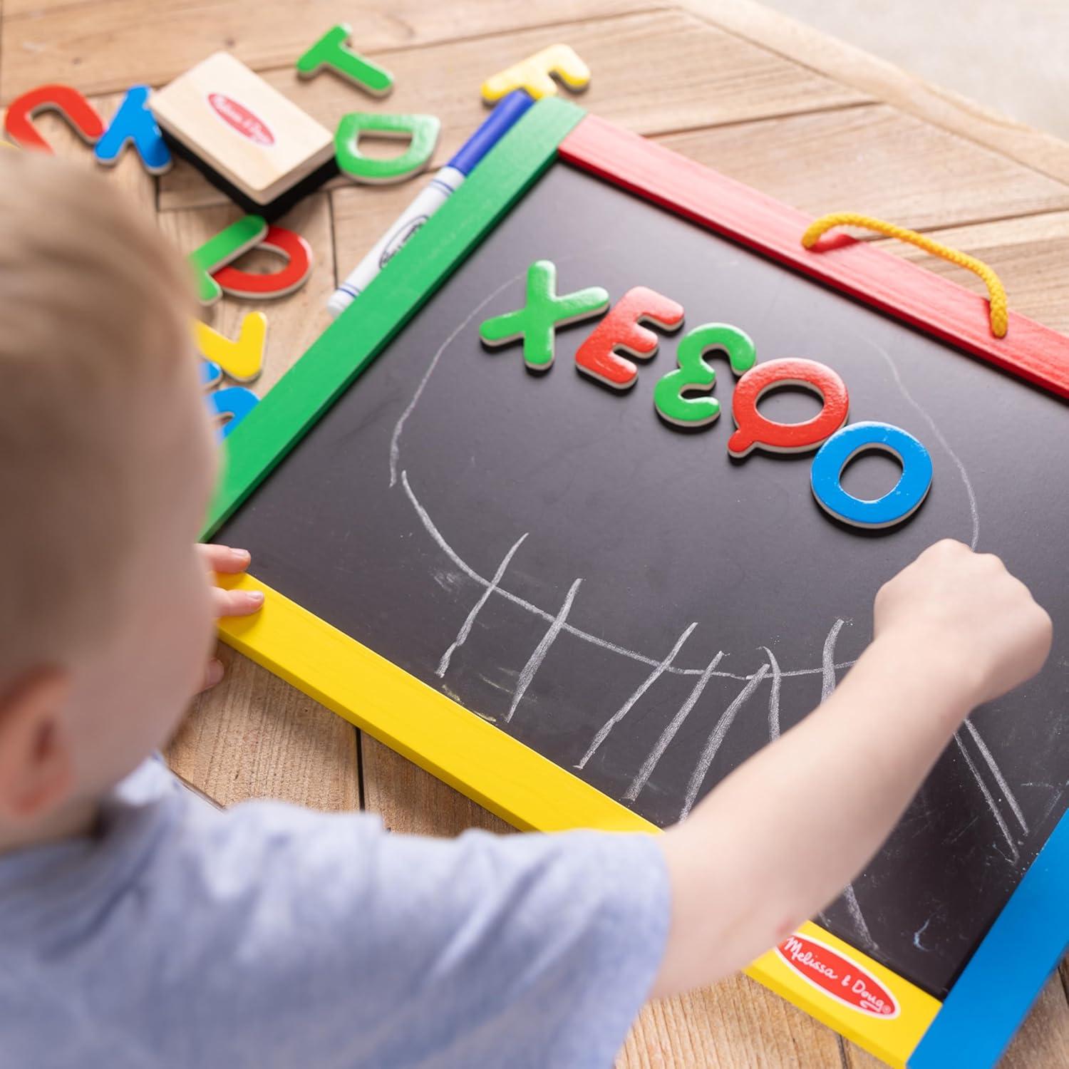 imageMelissa ampamp Doug Magnetic Chalkboard and DryErase Board with 36 Magnets Numbers and Uppercase Letters Chalk Eraser and DryErase Pen