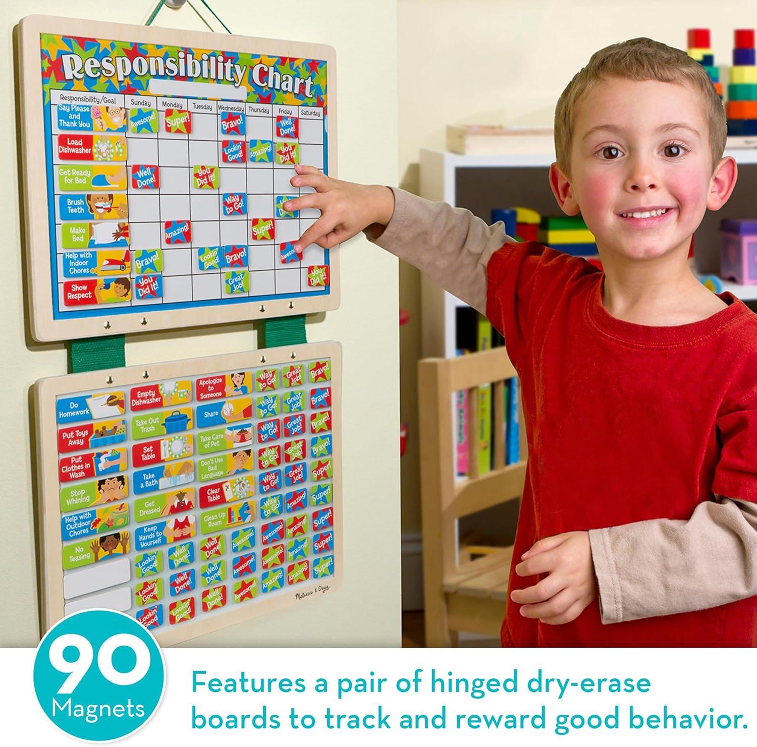 imageMelissa ampamp Doug Magnetic Wooden Responsibility Chart Toddler Routine Kids Reward Board Chores Chart Responsibility Tool for Kids Ages 3