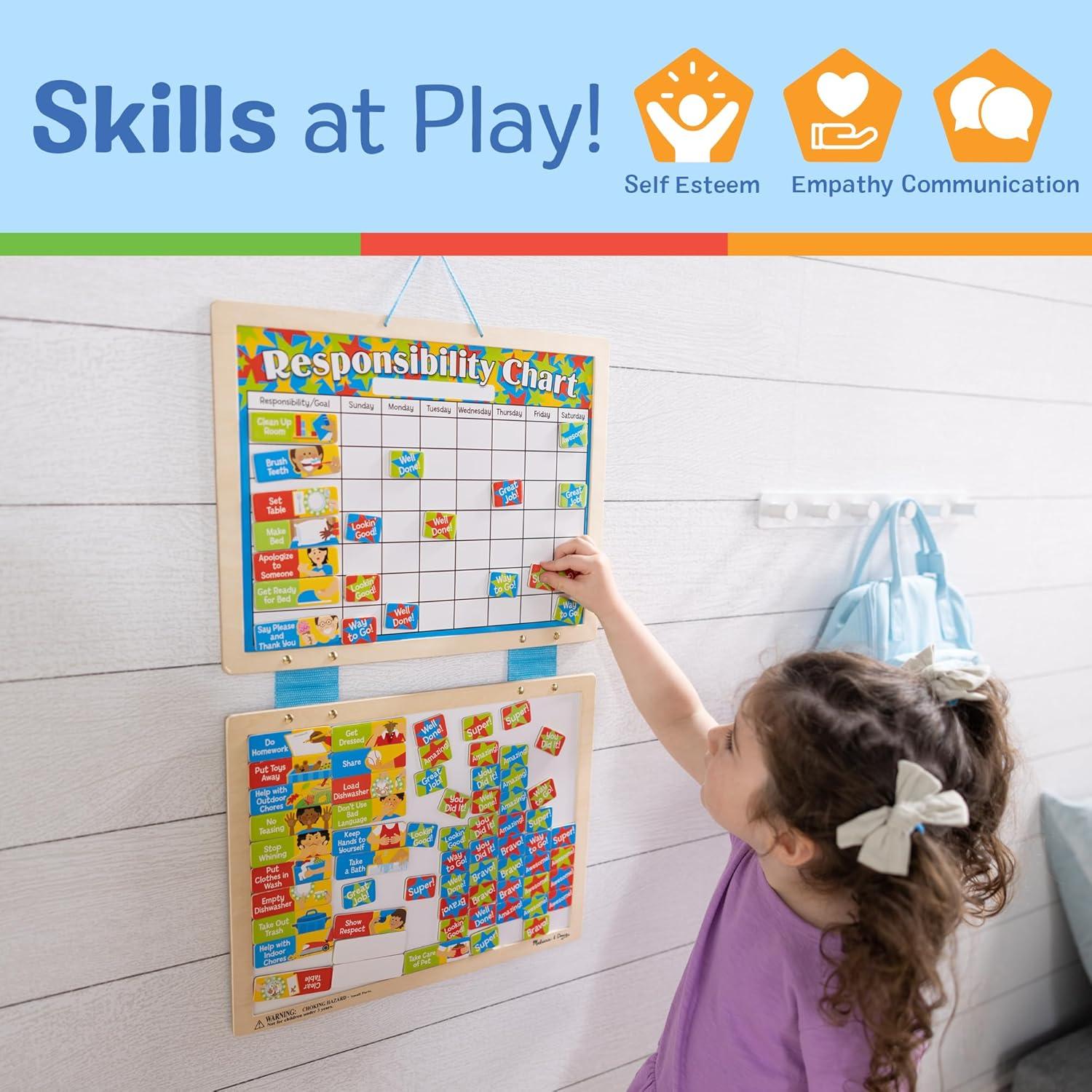 imageMelissa ampamp Doug Magnetic Wooden Responsibility Chart Toddler Routine Kids Reward Board Chores Chart Responsibility Tool for Kids Ages 3