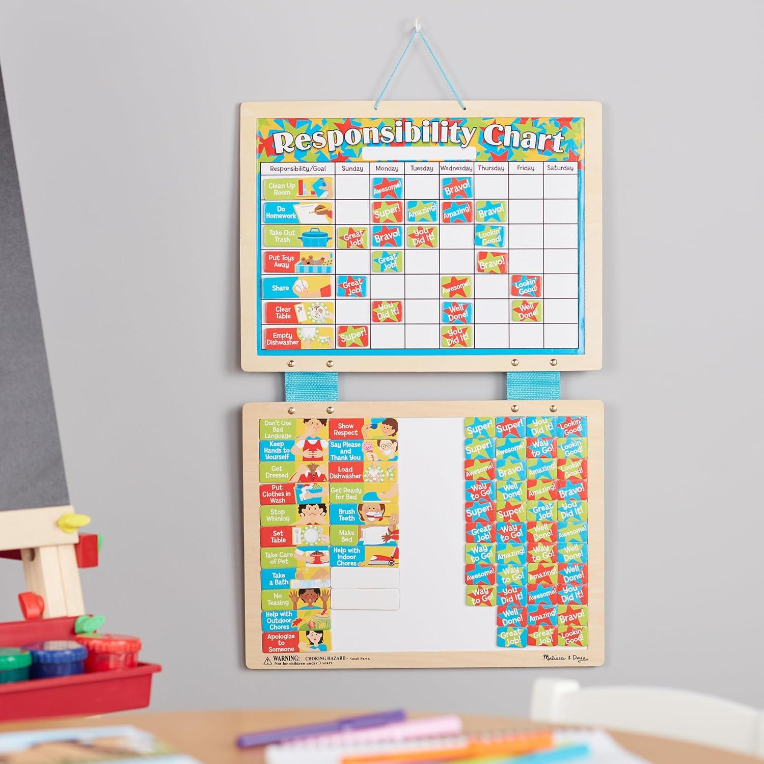 imageMelissa ampamp Doug Magnetic Wooden Responsibility Chart Toddler Routine Kids Reward Board Chores Chart Responsibility Tool for Kids Ages 3