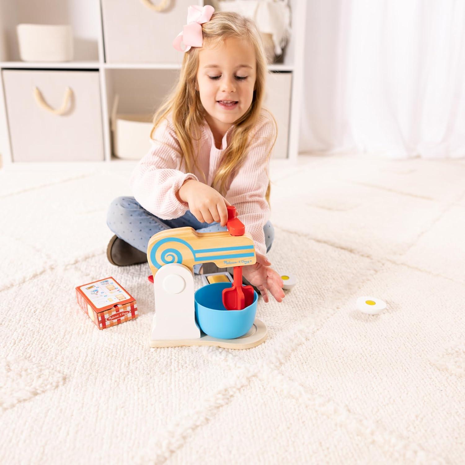 imageMelissa ampamp Doug MakeaCake 10Piece Wooden Mixer Set with Play Food ampamp Play Kitchen Accessories Preschool Toys for Girls ampamp Boys Ages 3  FSC Certified