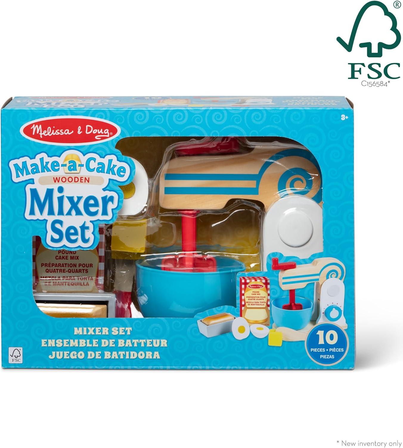 imageMelissa ampamp Doug MakeaCake 10Piece Wooden Mixer Set with Play Food ampamp Play Kitchen Accessories Preschool Toys for Girls ampamp Boys Ages 3  FSC Certified