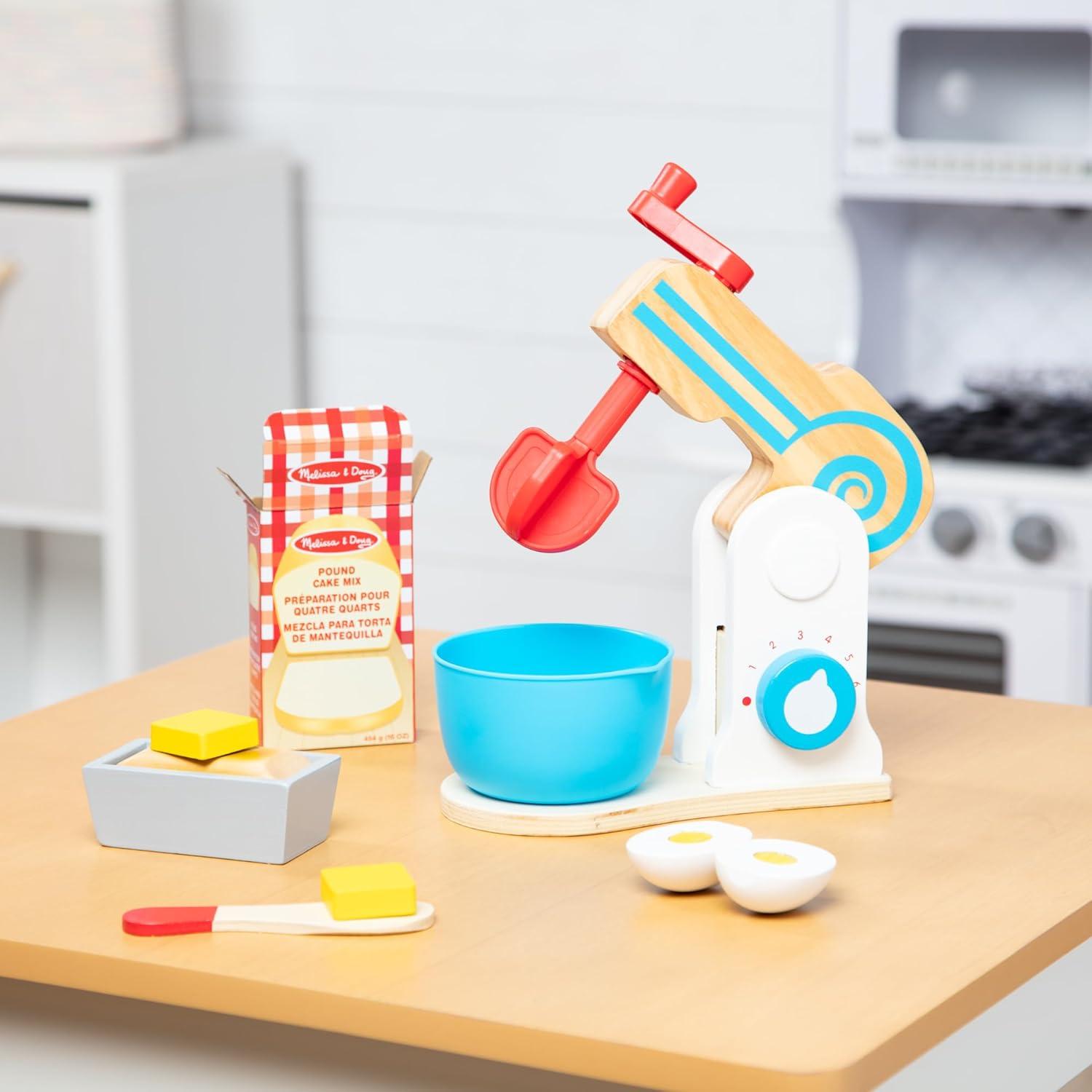 imageMelissa ampamp Doug MakeaCake 10Piece Wooden Mixer Set with Play Food ampamp Play Kitchen Accessories Preschool Toys for Girls ampamp Boys Ages 3  FSC Certified