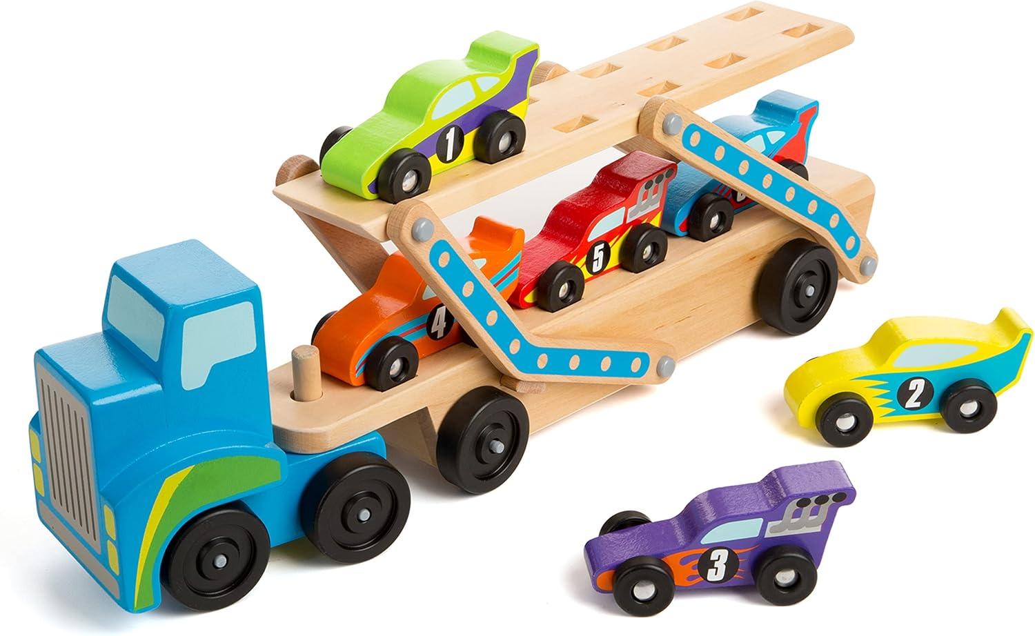 imageMelissa ampamp Doug Mega RaceCar Carrier  Wooden Tractor and Trailer with 6 Unique Race CarsFrustrationFree Packaging